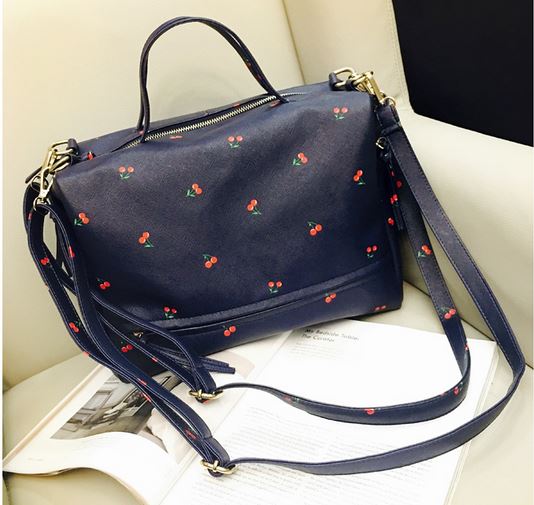 กระเป๋าสะพายข้างผู้หญิง หนัง Pu กันน้ำได้ กระเป๋าถือใบใหญ่ ใส่ของได้เยอะ แบบวัยรุ่น ลายเชอรี่ กระเป๋าสะพายวัยรุ่น ใส่ของเที่ยว สีชมพู น้ำเงิน 553780