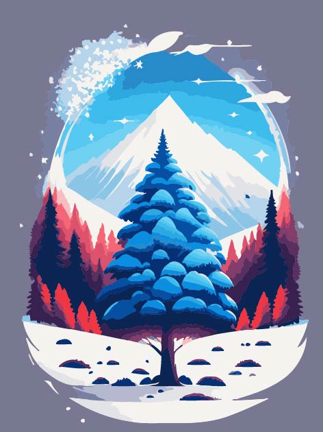 RE007 ภาพระบายสีตามตัวเลข "ต้นไม้ในป่าหิมะ"