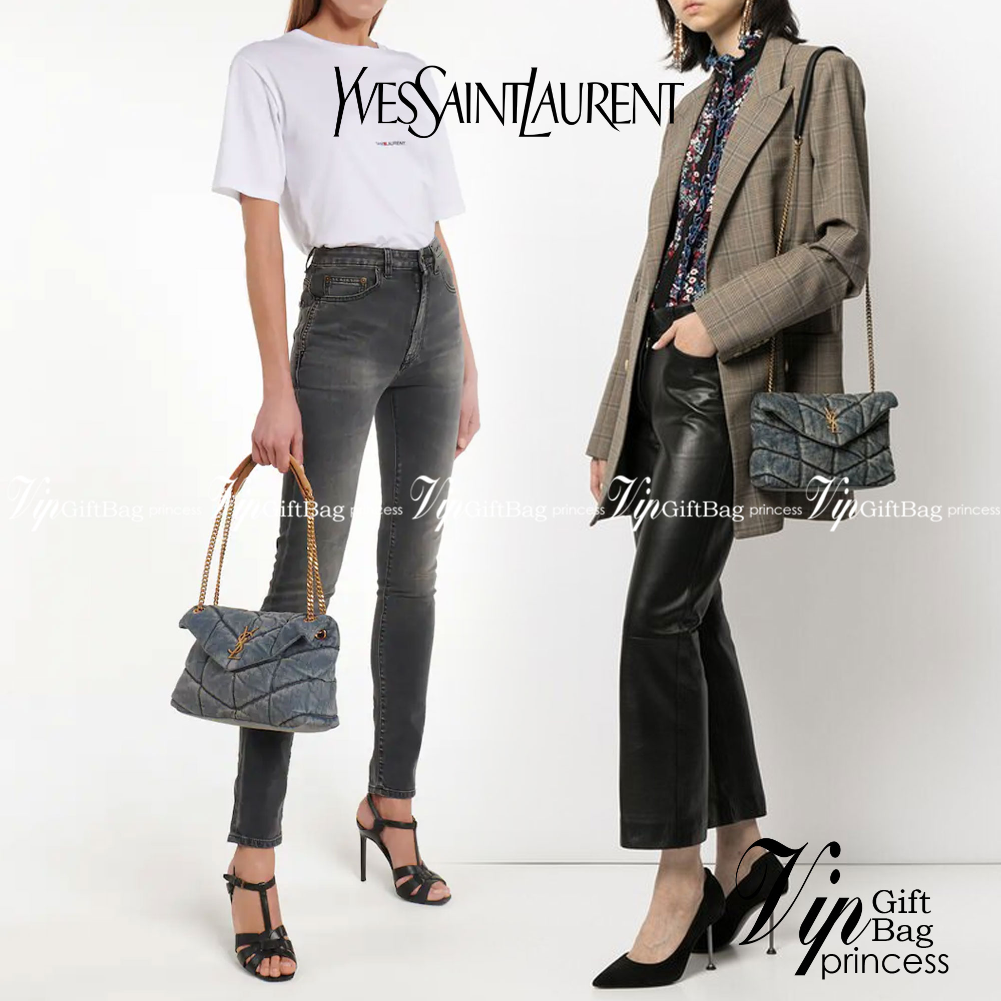 YSL SAINT LAURENT Loulou Danim Shoulder Bagblue bag กระเป๋าสะพายผ้ายีนส์เดนิมควิลท์ อะไหล่ทอง สีตัดกันสวยมากค่ะ รอบนี้มา 2สี โทนยีนส์ดำ และฟ้า สวยเท่ๆ ไปเลยค่า งานดูดีมีระดับ ชนช็อป ปั้มทุกจุดเป๊ะมากก สายสามารถดึงสั้นยาวได้ค่ะ