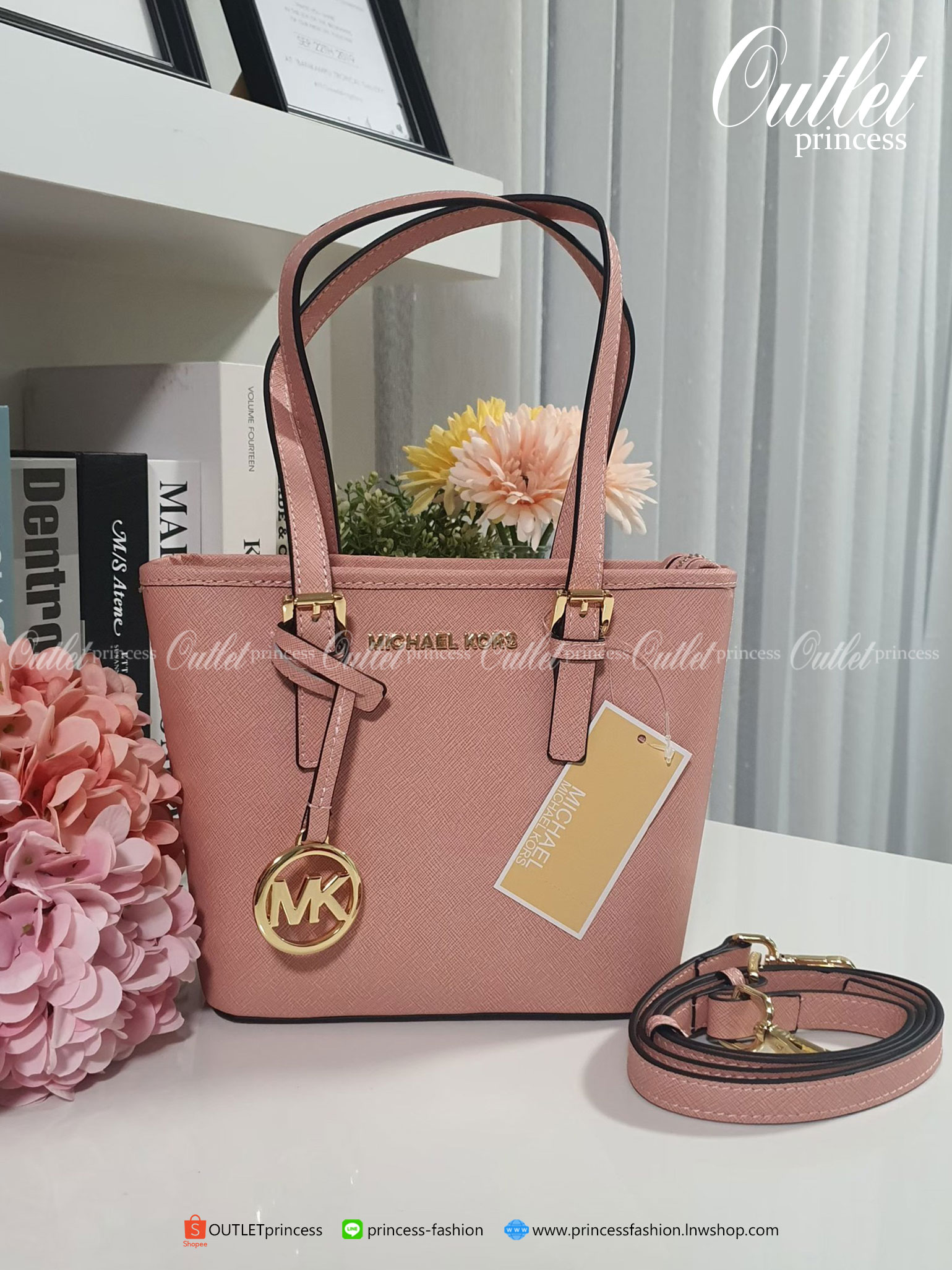 ของแท้ 100% Micheal Kors Genuine Leather Mini Tote Bag สีชมพูนู๊ด