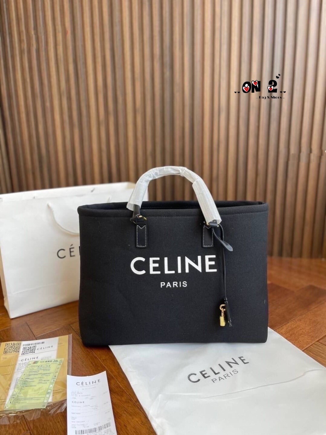 CELINE TOTE BAG / Celine Horizontal Cabas in Canvas with Celine print and calfskin 16" ไอเท็มสุดคิ้วท์ งานผ้าแคนวาสทรงชอปปิ้ง ตะเข็บสวย ปั๊มอะไหล่ ดีไซน์ทรง Shopping