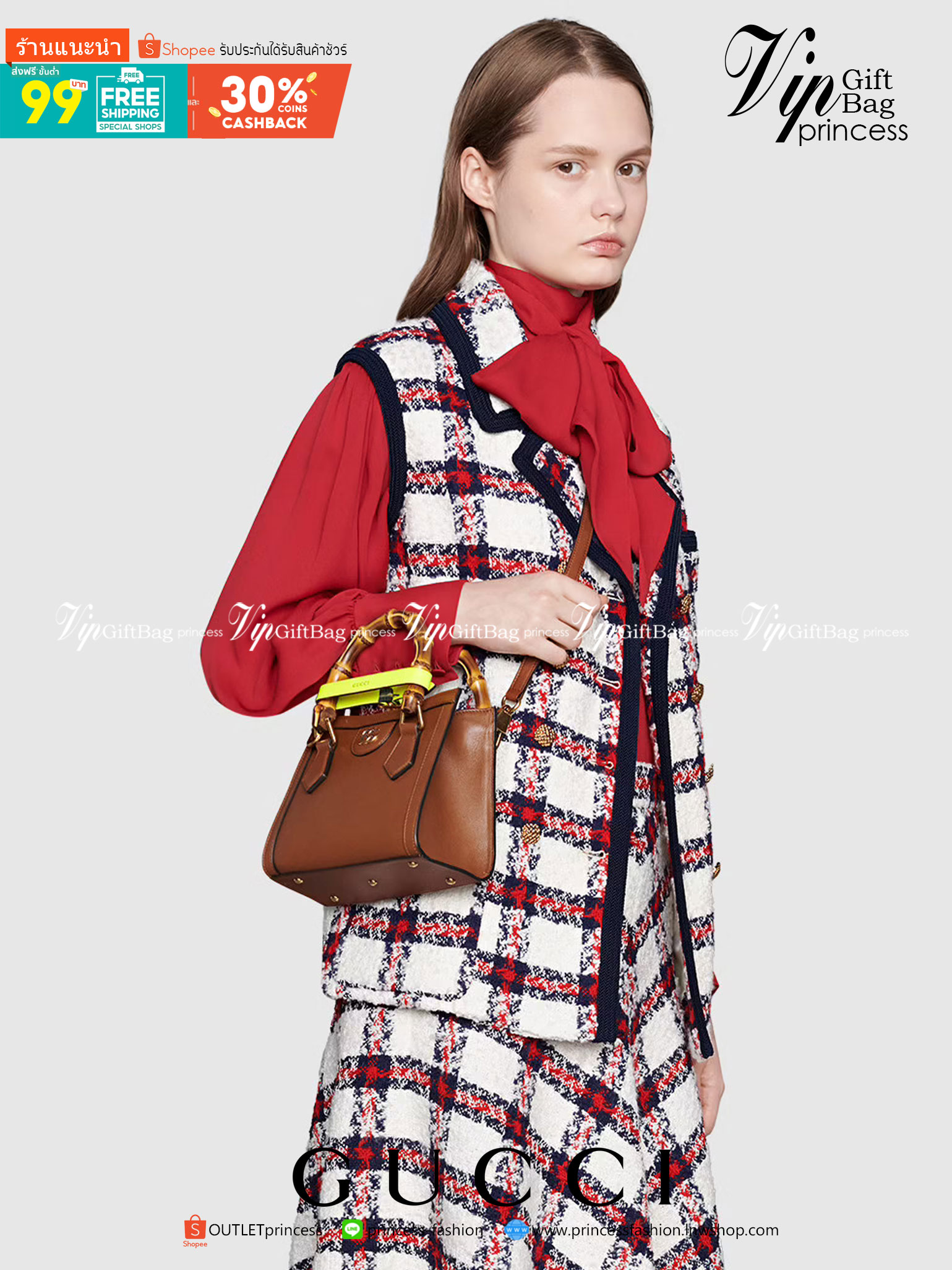 VIP GIFT 】หนังแท้ GUCCI Diana mini tote bag กระเป๋างานหูไม้ไผ่สุดคลาสสิก ดีไซน์มาใหม่พร้อมเข็ดขัดหนังสีสะท้อนแสงประดับตรงหูกระเป๋า ขนาดมินิกำลังน่ารักเลยค่ะ วัสดุหนังแท้ อะไหล่ทอง งานสวยตั้งอยู่ทรง มีสายสะพายยาว 1เส้น สามารถปรับระดับได้-ถอดได้ งานเก๋ไก๋ที