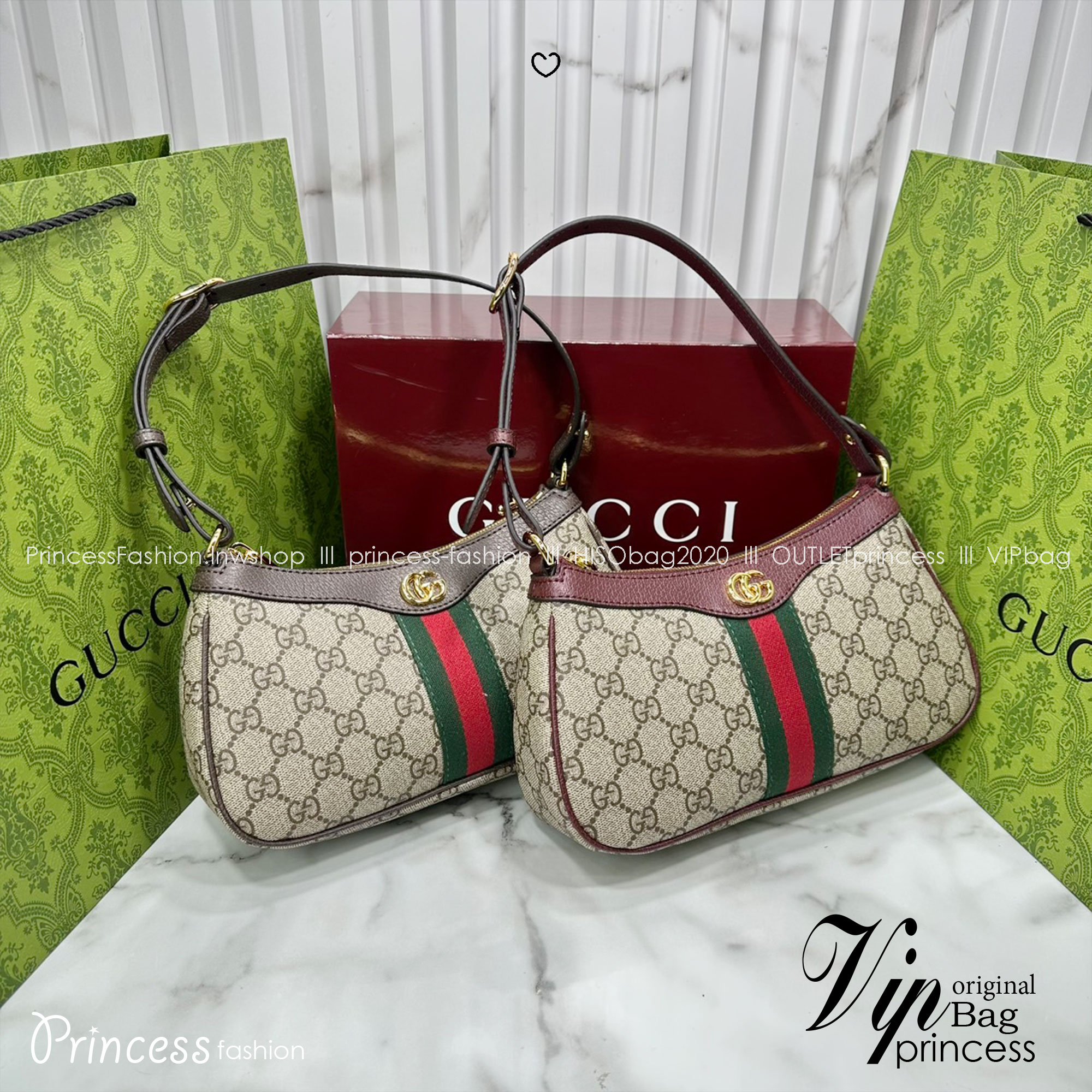 10" ORI หนังแท้ | Gucci Ophidia small shoulder bag GG Monogram Double G / Gucci Hobo Bag กระเป๋าสะพายทรงโฮโบขนาดเล็ก
