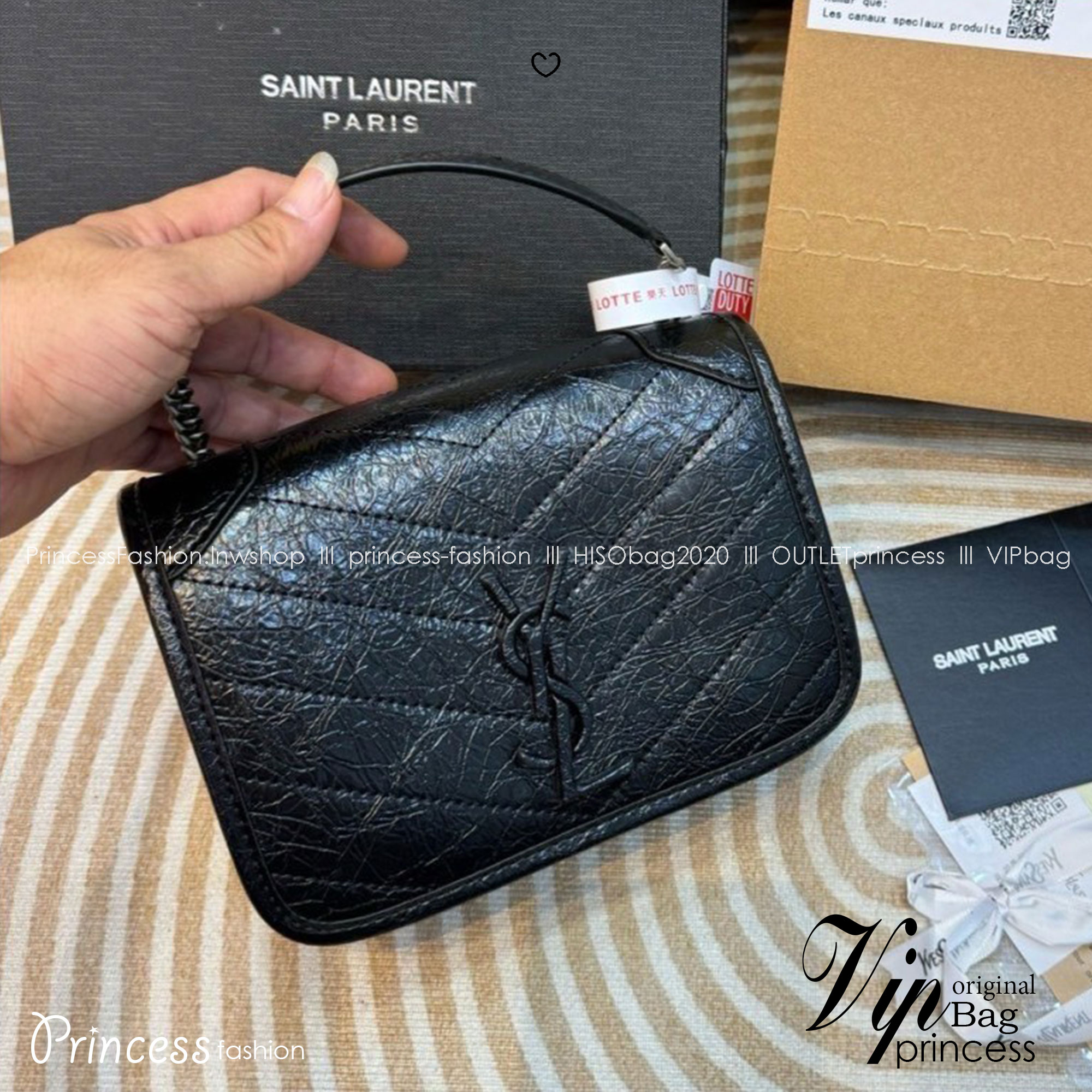 YSL Mini Niki Chain Bag กระเป๋าสะพายทรงคลาสสิคสุดฮอต ขนาดเล็กน่ารักใช้งานง่าย หนังยับลายวินเทจได้ลุคเท่ๆ คูลๆ