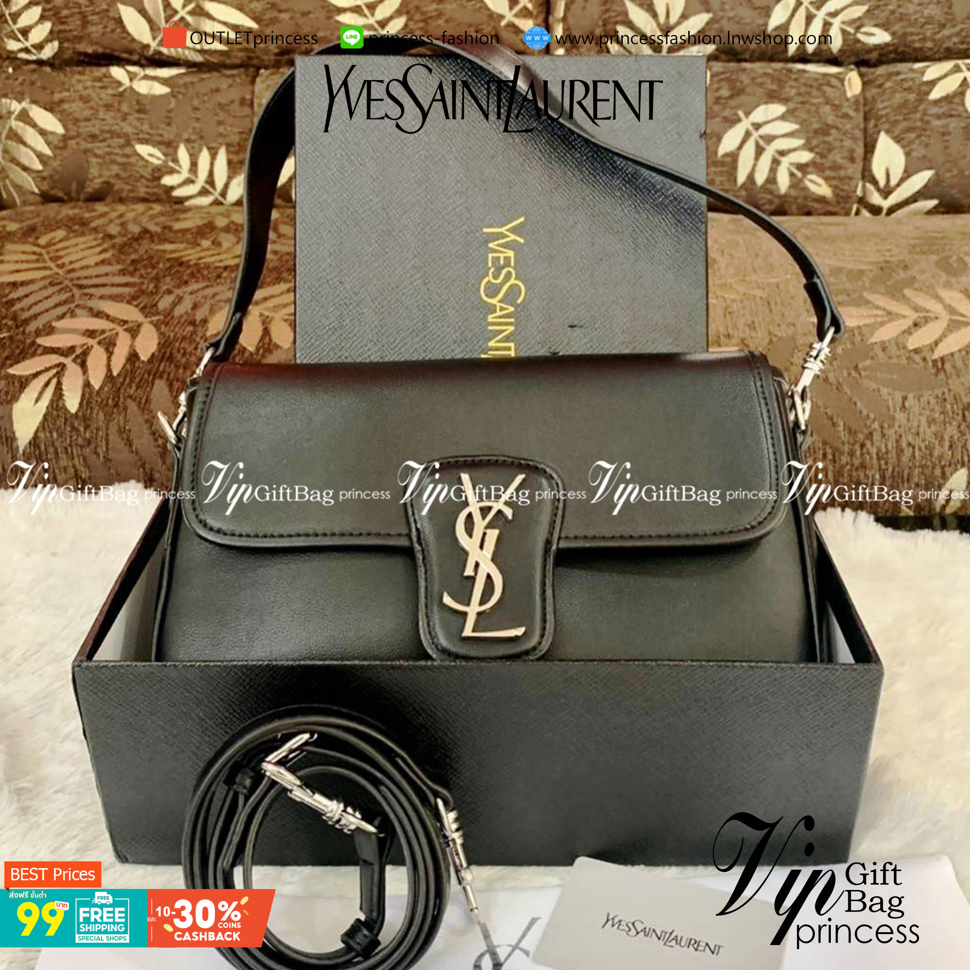 VIP 】YVES SAINT LAURENT YSL BAG VIP GIFT WITH PURCHASE (GWP) พรีเมี่ยมกิ้ฟ Limited Edition จาก YSL DUTY FREE COUNTER วัสดุหนังแกะสังเคราะห์ **หนังเรียบ อะไหล่เงิน น้ำหนักเบามากๆ ค่ะ สะพายไม่ปวดไหล่ ดีไซน์กระเป๋าประดับโลโก้แบรนด์ที่ด้านหน้า มาพร้อมสายสะพาย