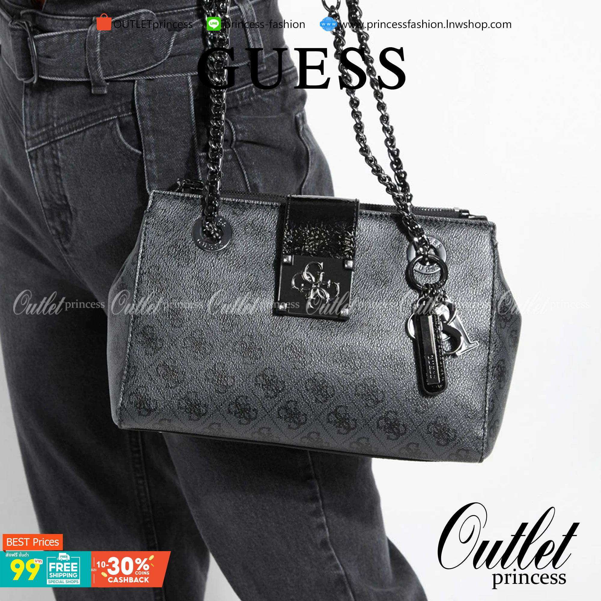 กระเป๋าสะพายไหล่ Guess Logo City Small Society Satchel กระเป๋าสะพายไหล่ ขนาดกำลังดี วัสดุ pu สวยอยู่ทรง มาพร้อมพวงกุญแจน่ารักๆ ถอดออกได้ ด้านหน้าประดับโลโก้แบรนด์ เปิดปิดด้วยซิป มี 2 ช่องหลักใช้งาน ภายในช่องซิปหน้าแยกเป็นสัดส่วนการใช้งาน ซิปช่อง 2 โล่งกว้