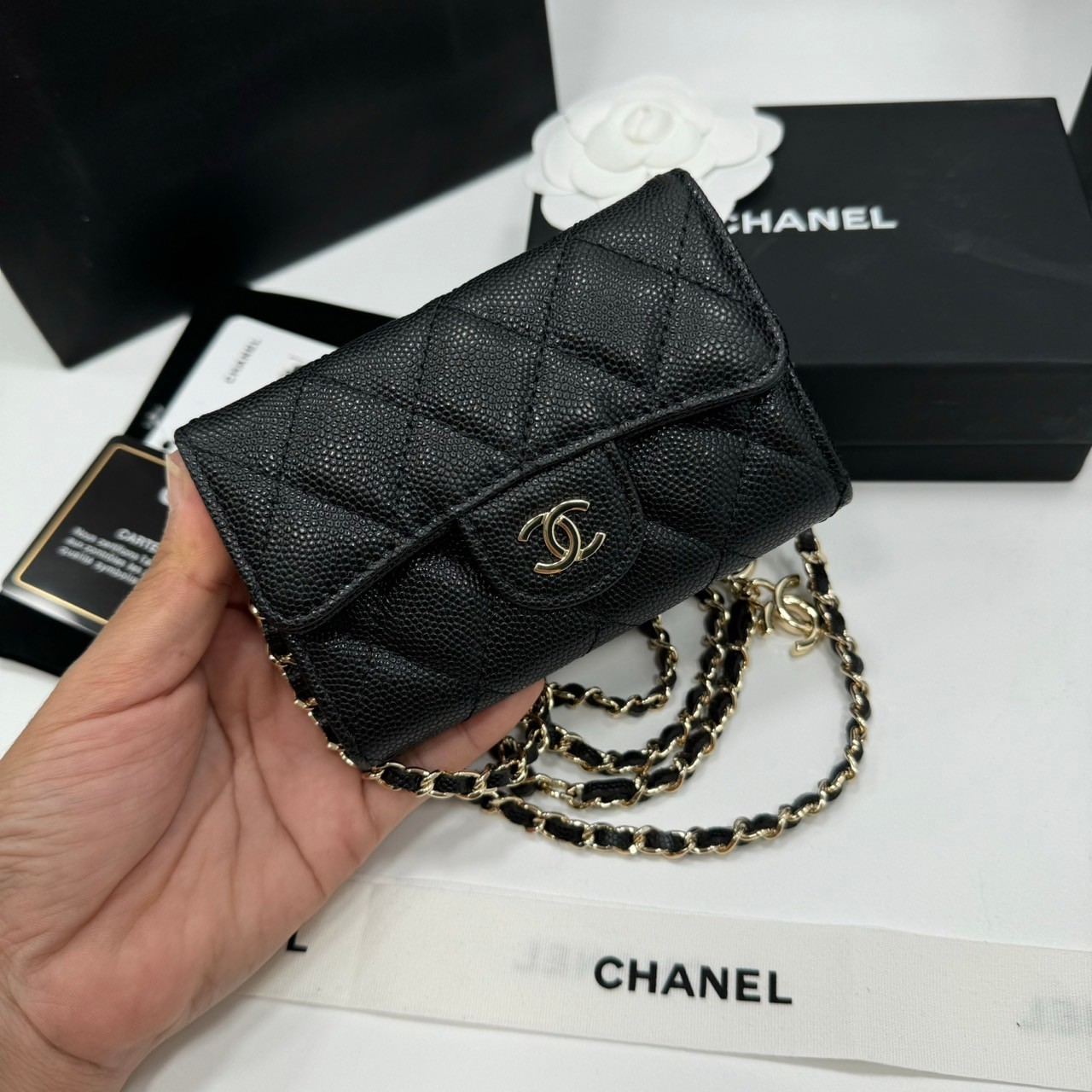 CHANEL mini wallet on chain crossbody กระเป๋าสตางค์พร้อมสายสะพายไซส์มินิ เกรดออริ 1:1 ใช้งานต่างประเทศได้ ภาพถ่ายจากงานขายจริง