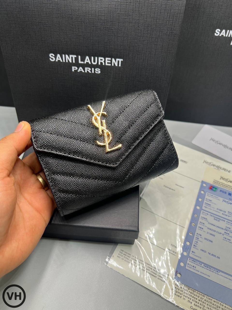 ORI หนังแท้ | YSL CASSANDRE MATELASSE small envelope wallet / YSL Short Wallet กระเป๋าสตางค์ใบสั้น กระเป๋าใส่เหรียญ กระเป๋าใส่การ์ด