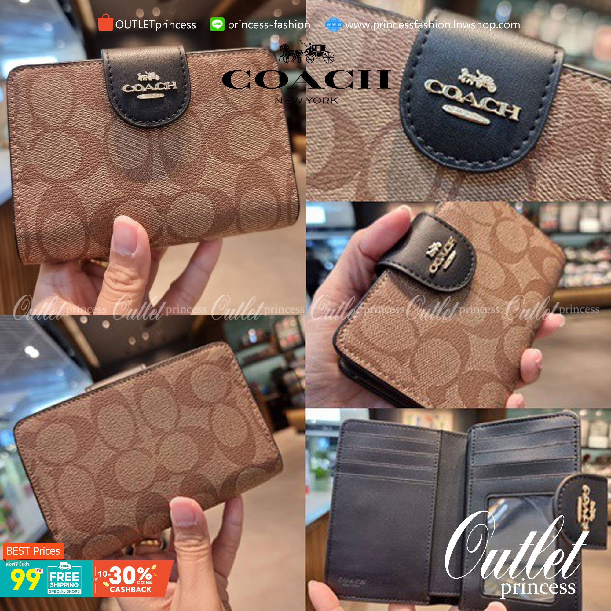 COACH C0082 MEDIUM CORNER ZIP WALLET IN SIGNATURE CANVAS ดีไซน์ใหม่ล่าสุด!! กระเป๋าสตางค์ใบกลาง 👛 ขนาดกำลังเหมาะมือ วัสดุหนังแคนวาสเคลือบลาย ดูแลรักษาง่าย มีช่องใส่บัตรและธนบัตรครบ และช่องซิปแยกไว้ใส่เหรียญ ครบเซ็ทแบบนี้เหมาะส่งต่อเป็นของขวัญที่สุ