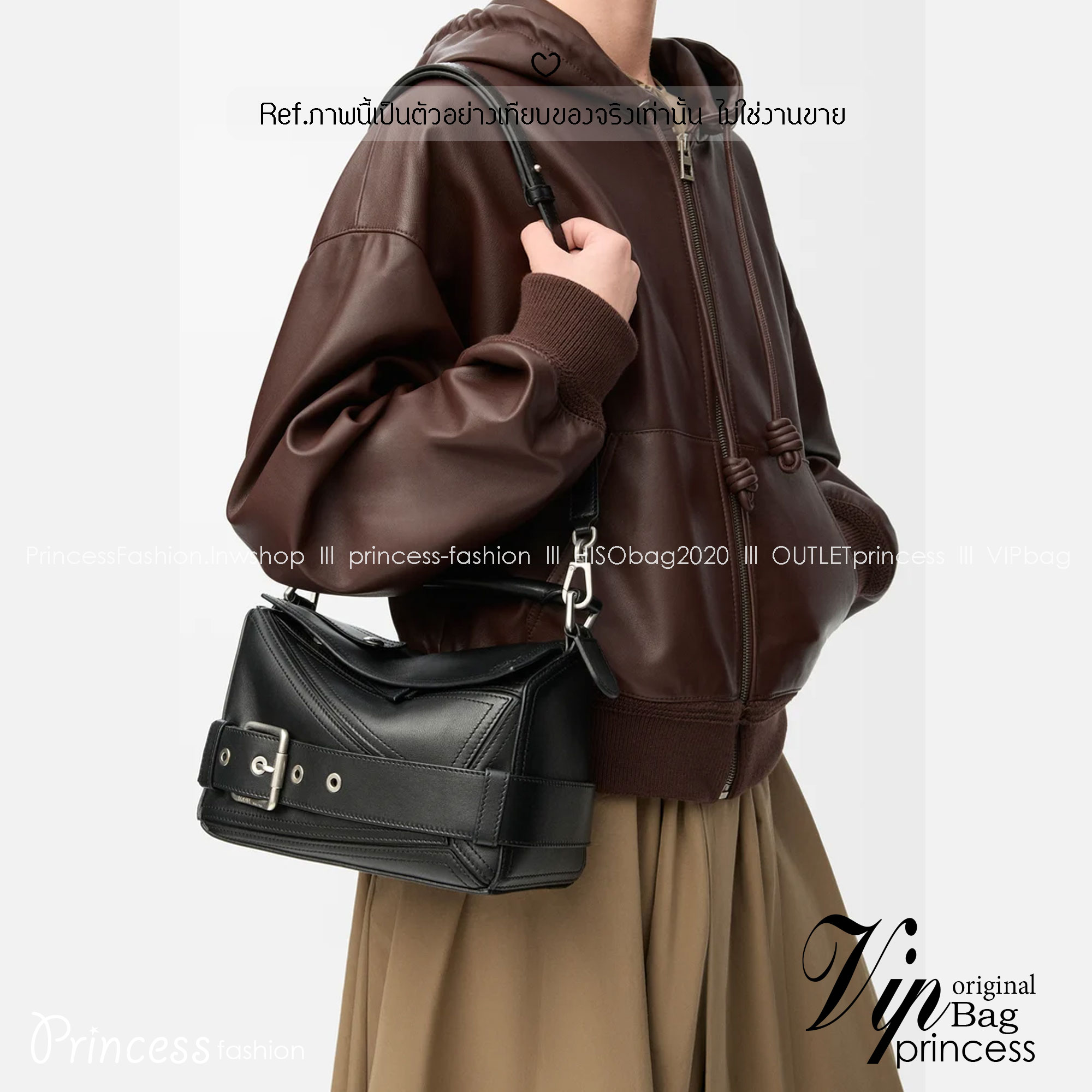 ORI หนังแท้ | Loewe Small Puzzle Biker bag in shiny Leather 24cm กระเป๋าสะพายทรงกล่องพัซเซิล รุ่นใหม่ล่าสุด คล้ายเข็มขัดด้านหน้าสวยเท่โดดเด่นสไตส์ไบเกอร์ ด้วยเส้นสายเรขาคณิตอันโดดเด่นและรูปทรงลูกบาศก์