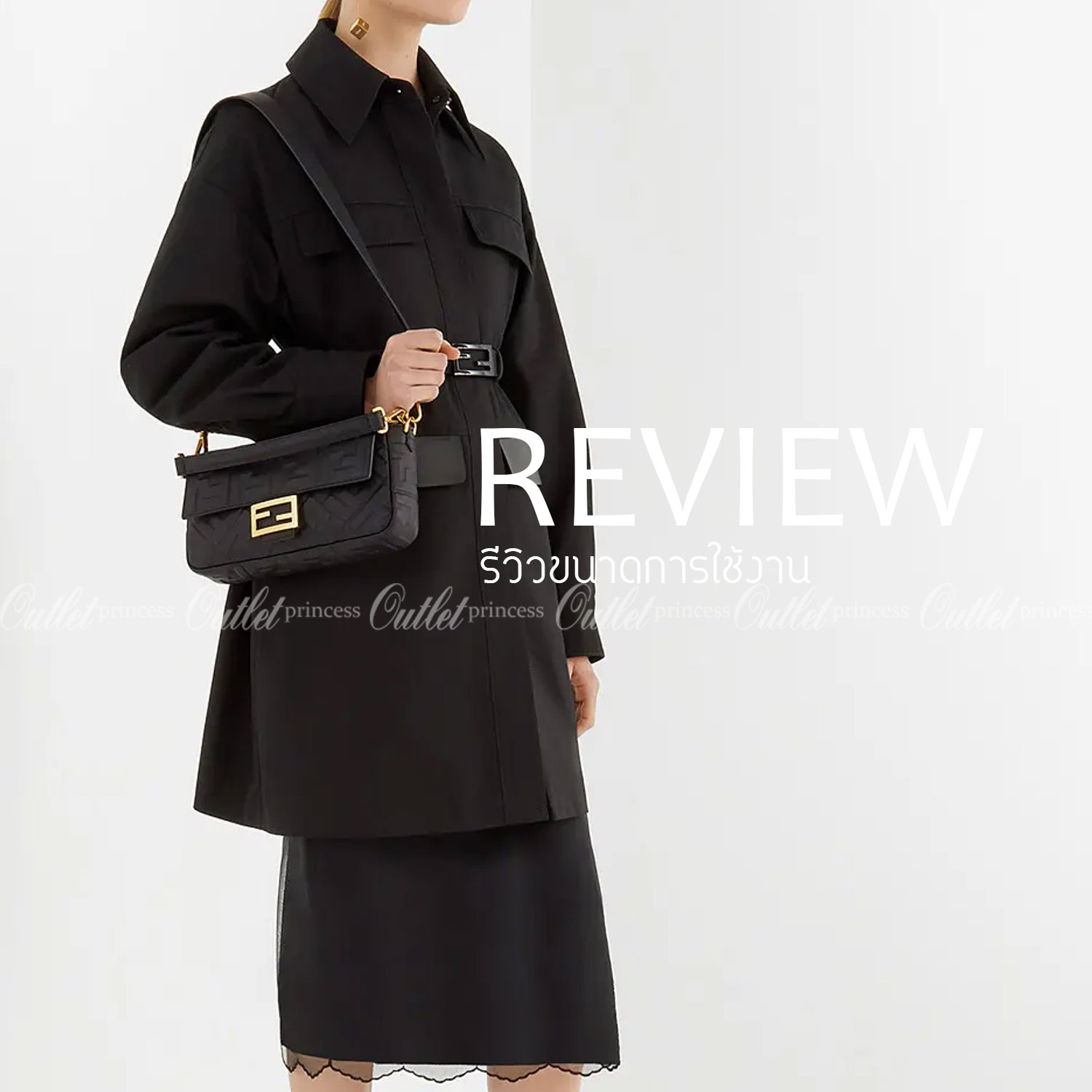 พรีเมี่ยมกิ๊ฟแท้ 100% 】หนังแท้ FENDI Baguette Shoulder Bag Brown fabric จุของได้เยอะมากก ลายซิกเนเจอร์ สวยงามน่าใช้ค่าา