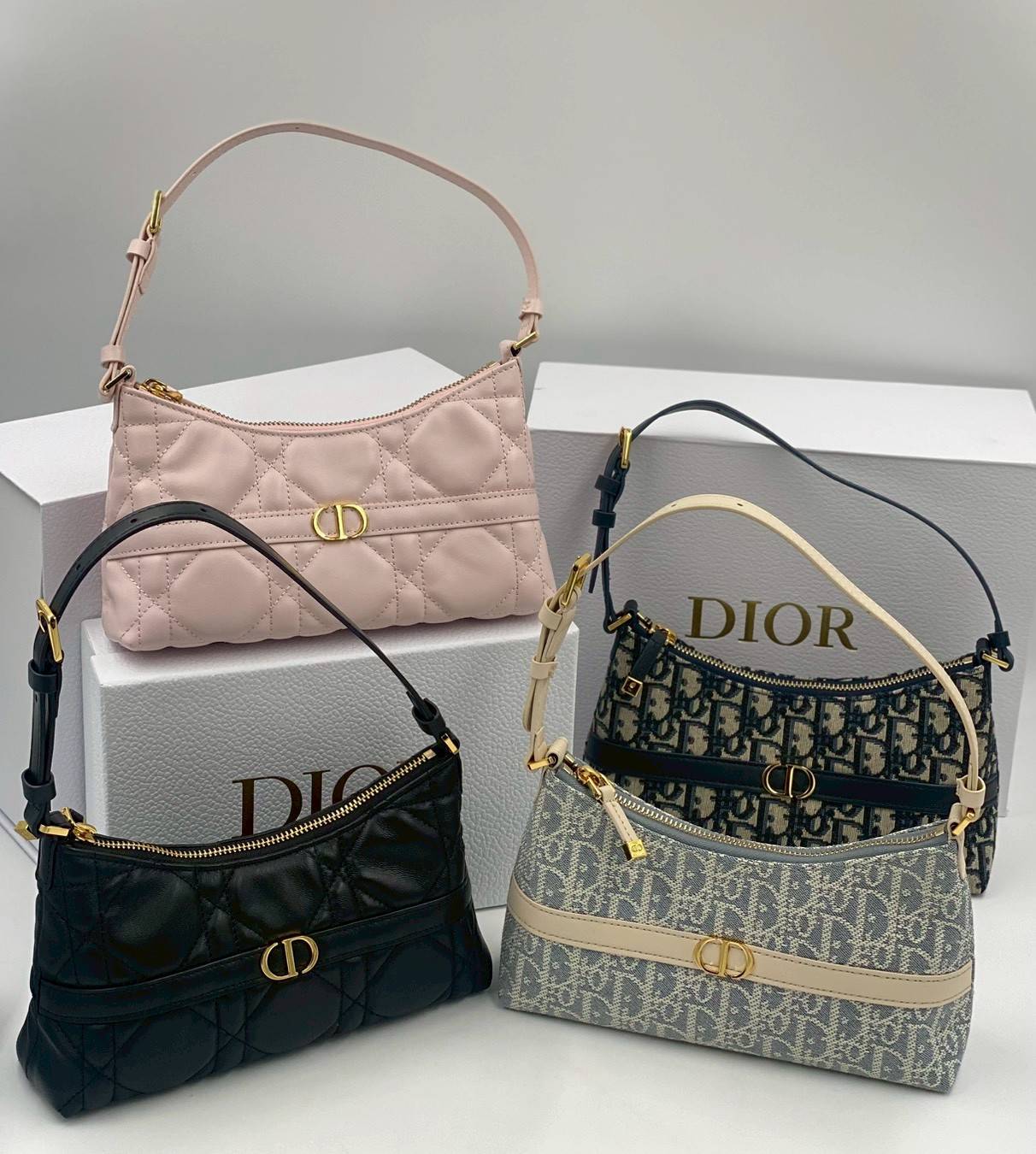 ORI หนังแท้ | DIOR Mini 30 Montaigne Cigale bag / DIOR Mini Miss Caro Cigale bag กระเป๋าสะพายไหล่ทรงโฮโบ ขนาดมินิเสริมไลน์ 30 Montaigne ด้วยรูปทรงทันสมัยและประณีตบรรจง