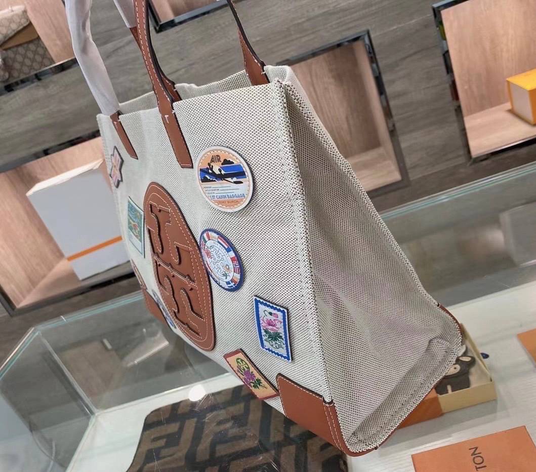 Tory Burch Canvas and Metallic Tote Bag 16”