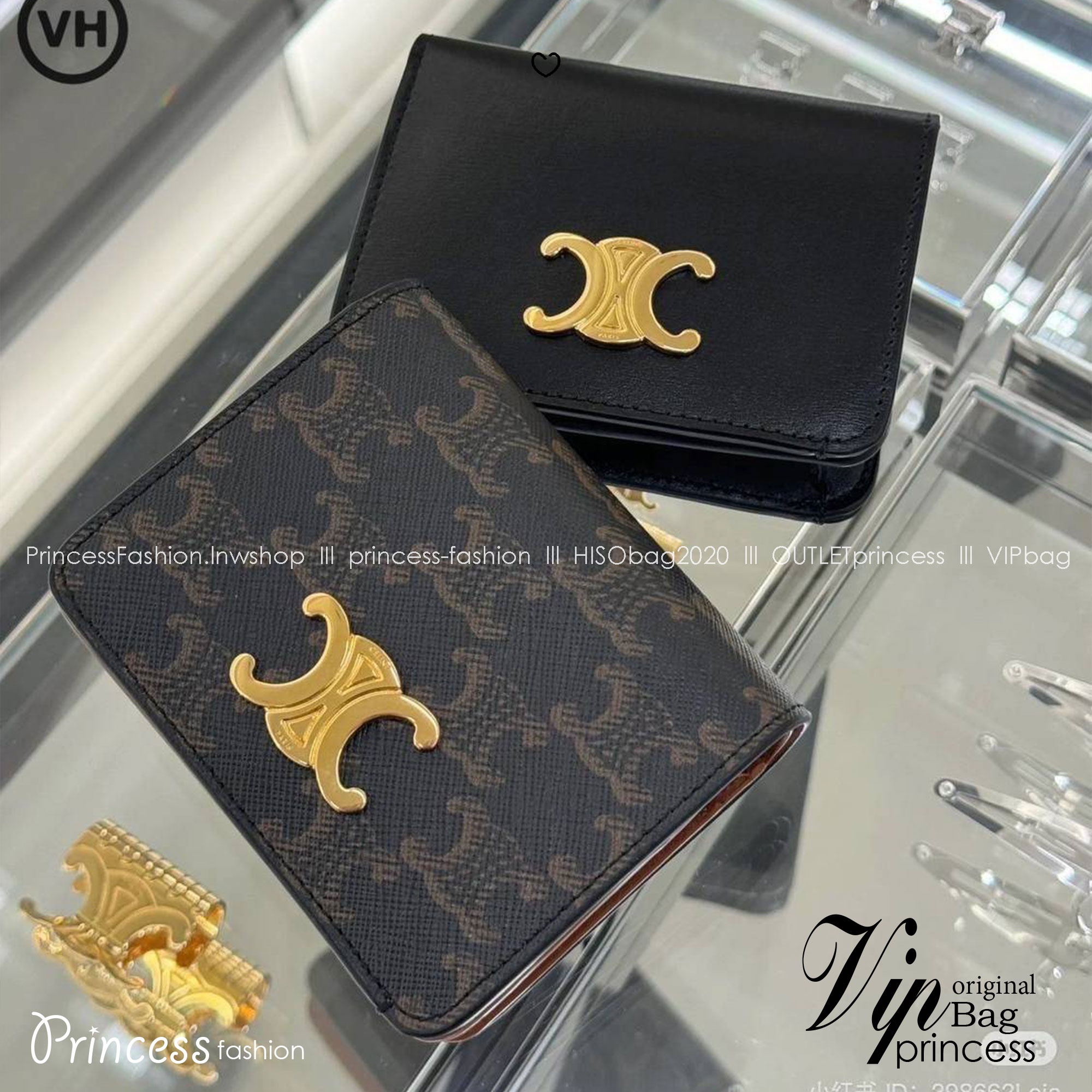 ORI หนังแท้ | CELINE Wallet / Celine Triomphe Compact Wallet กระเป๋าสตางค์ใบสั้น 2 พับ กระเป๋าสตางค์ซีลีน