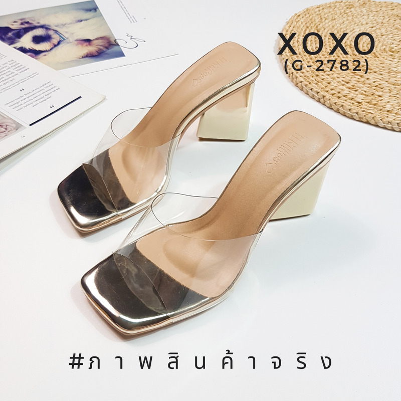 รองเท้างานสวม คัชชู สวย เรียบหรู ด้านบนคาดพลาสติกใสเนื้อนุ่ม ส้นทรง 3 เหลี่ยม สวย เก๋ ไม่เมื่อยเวลาใช้งาน ใส่สบาย แมทส์ชุดง่าย วัสดุหนังกระจกสีเมทัลลิค