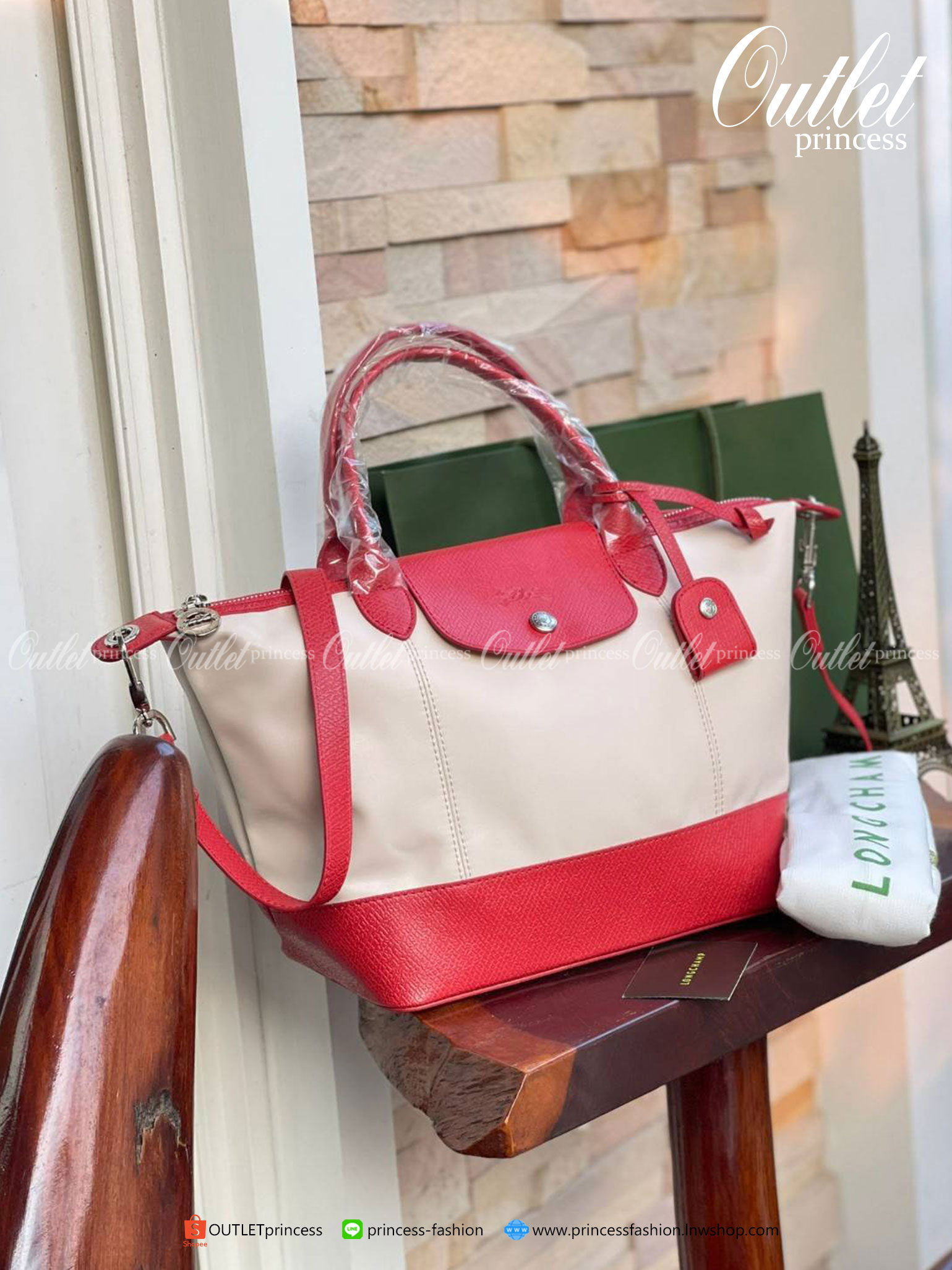 ของแท้ 100% LONGCHAMP LE PLIAGE CUIR MAKE A WISH TOP HANDLE BAG S Color: Red