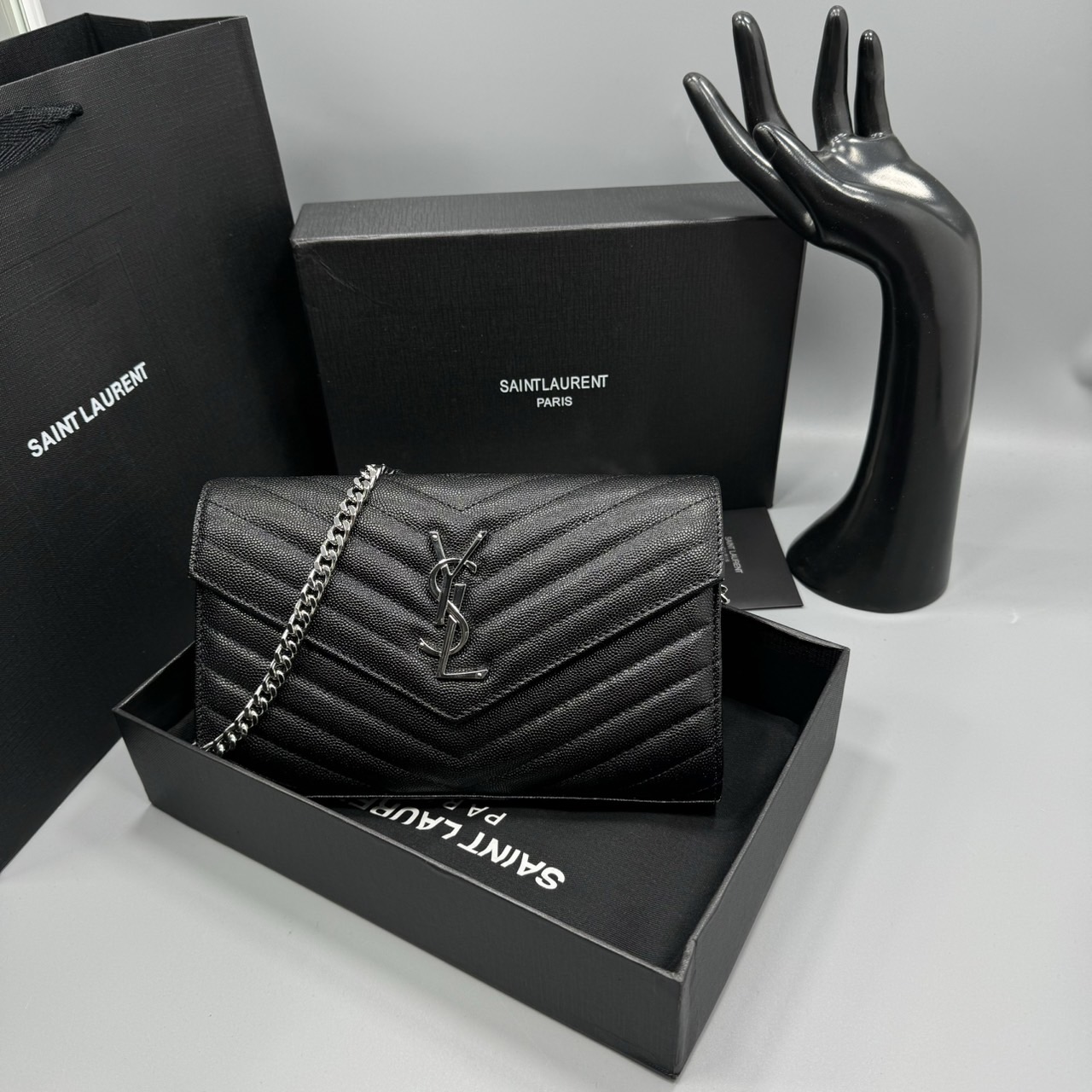 YSL Woc 9 Wallet on chain / YSL Clutch Bag 9" กระเป๋าสะพายรุ่นยอดนิยม เกรดหนังคาเวียร์สวยเต็มใบ เกรดออริ 1:1 ใช้งานต่างประเทศได้