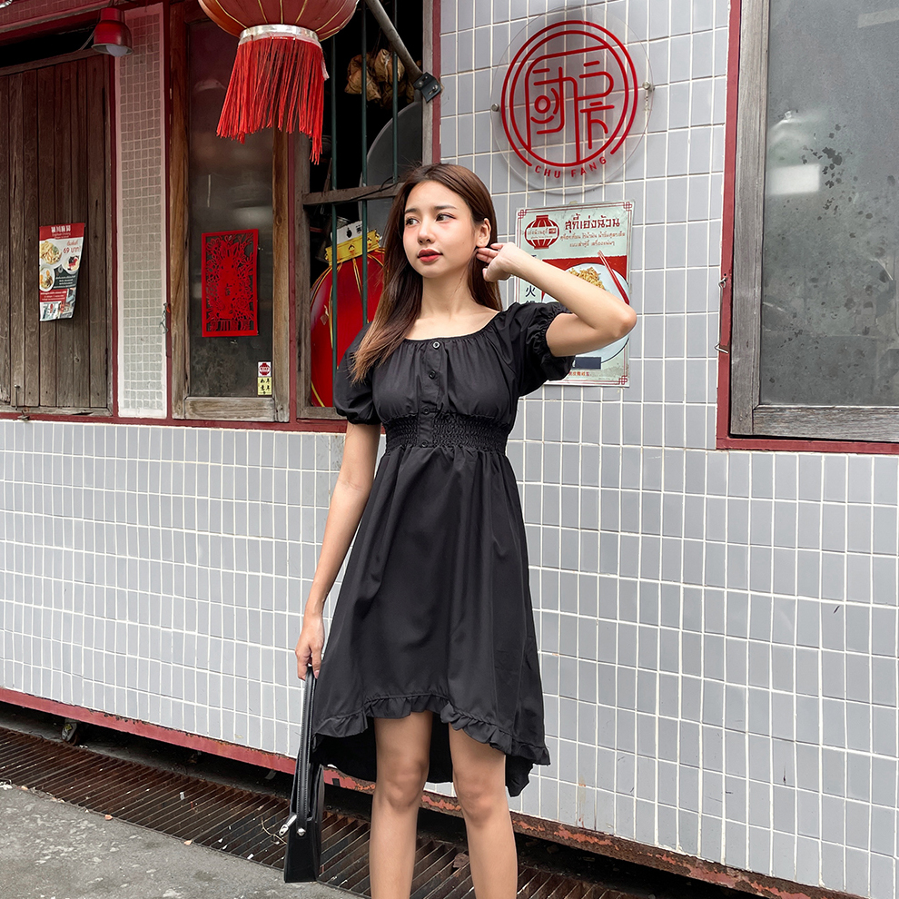 พร้อมส่ง 🍒 Tobias dress เดรสแขนตุ๊กตาสุดน่ารักแต่งหน้าสั้นหลังยาว (IN38608)