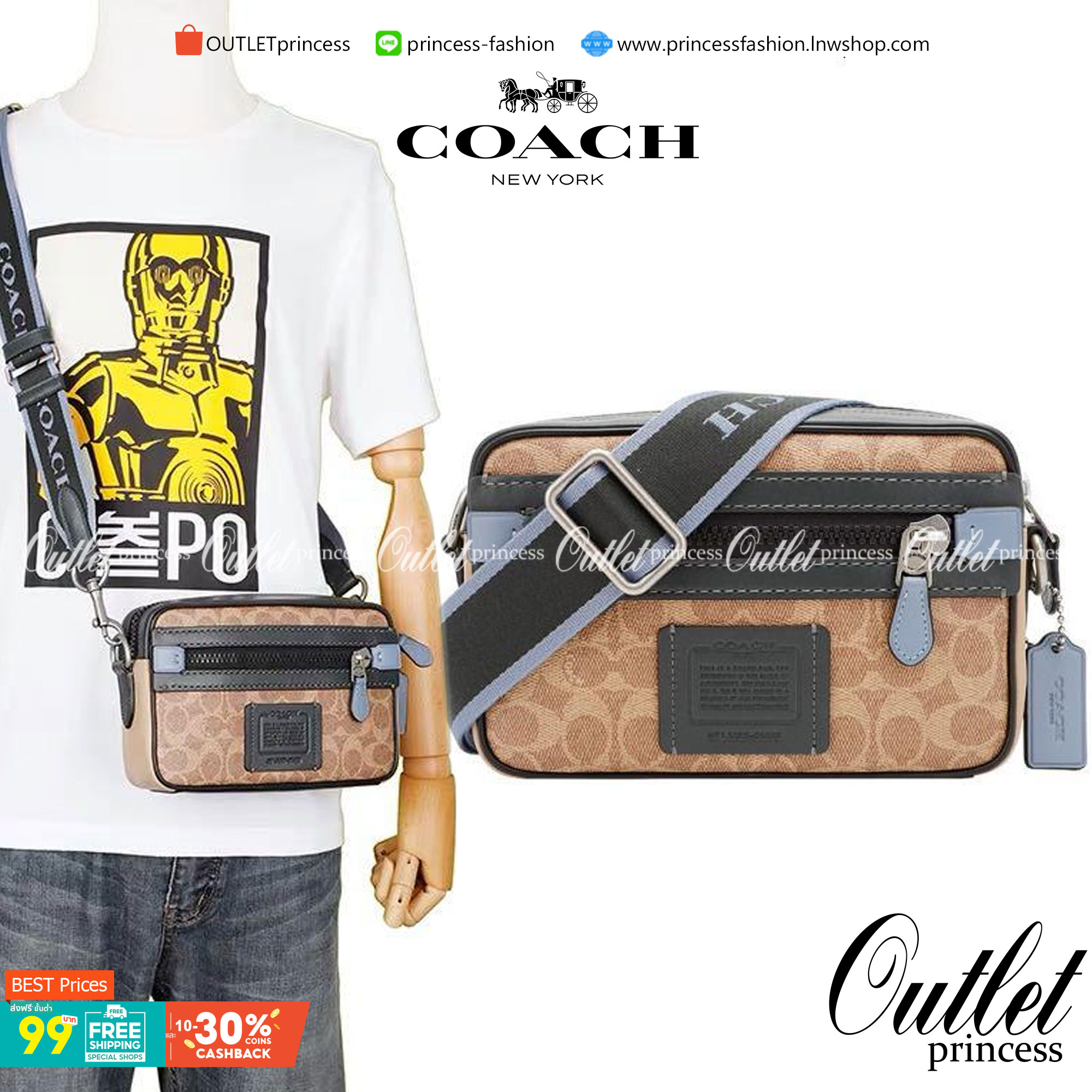 OUTLET 】Coach Mens 91460 camera bag slingbag พร้อมส่งที่ไทย