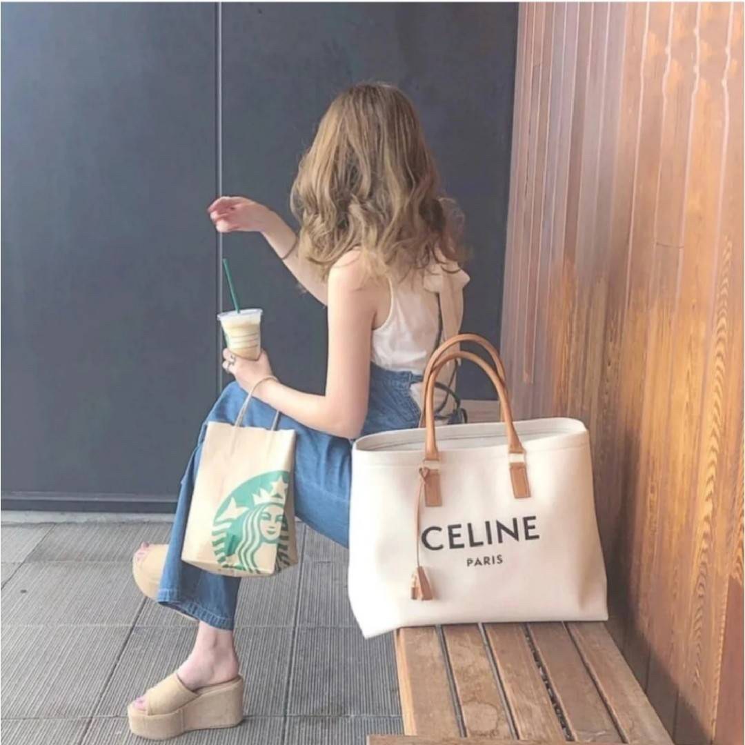 VIP CELINE CANVAS TOTE BAG พรีเมี่ยมกิ๊ฟ Limited Edition จาก CELINE PERFUME DUTY FREE COUNTER กระเป๋าทรง TOTE ใบขนาดใหญ่ ผ้าแคนวาสคาดหนังลูกวัวแท้ อะไหล่ทอง