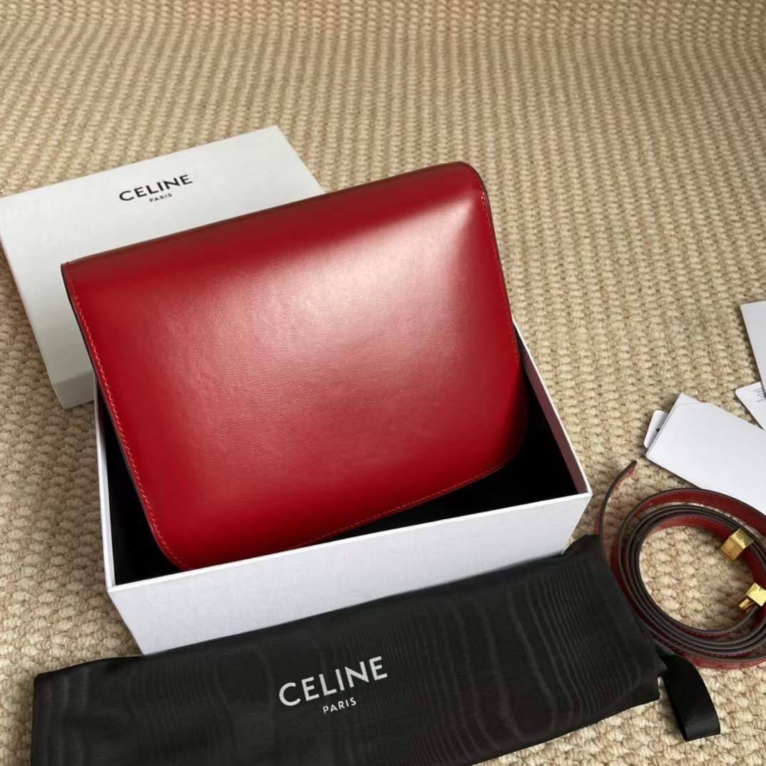 CELINE Medium Classic bag in box calfskin เกรดออริจินอล กระเป๋าสะพายแบรนด์เนมซีลีนหนังแท้ อะไหล่ทองหรู งานหนังเรียบ สวยหรู