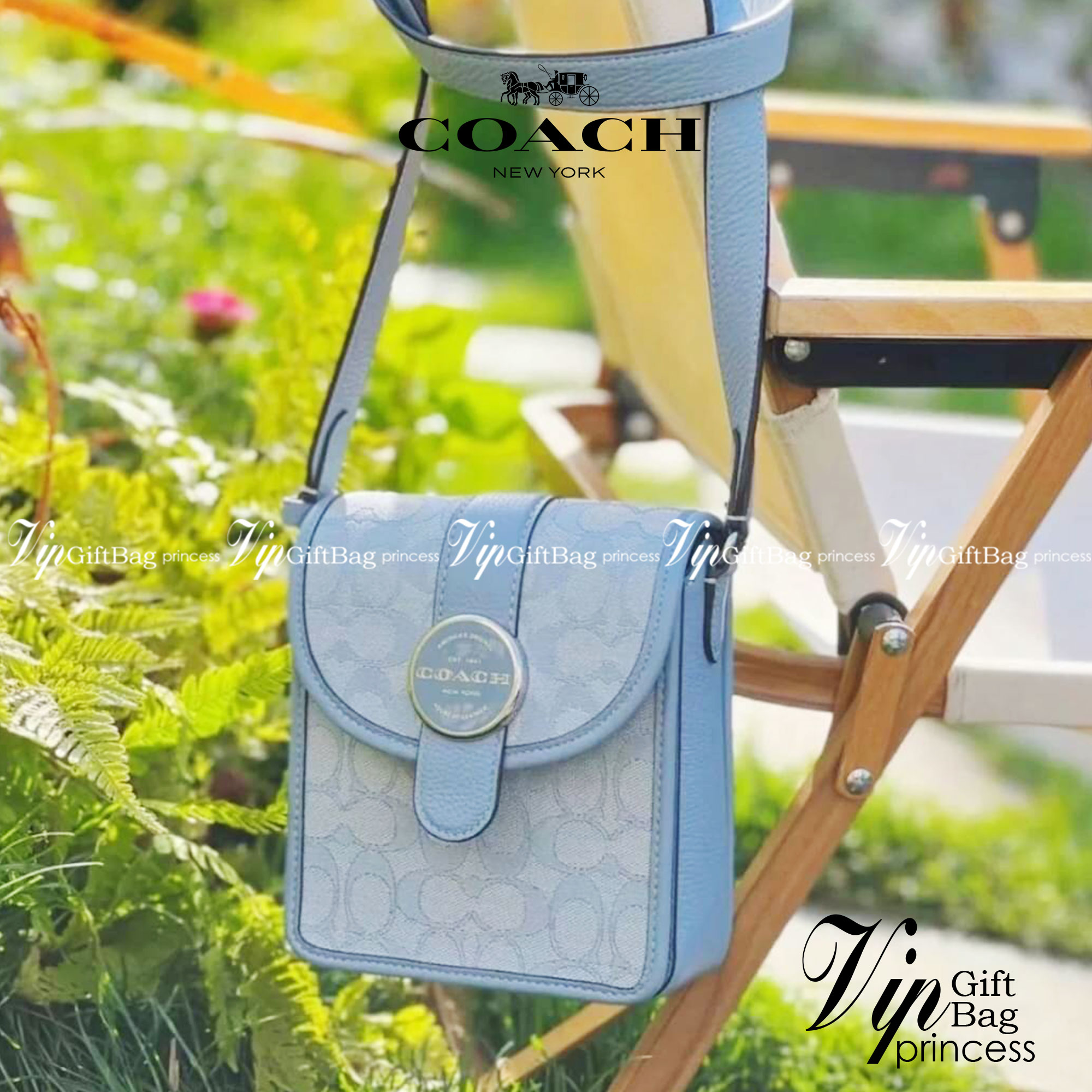COACH North/South Lonnie Crossbody In Signature Jacquard C8321 ภาพสินค้าถ่ายจากงานขายจริง ใช้งานต่างประเทศได้