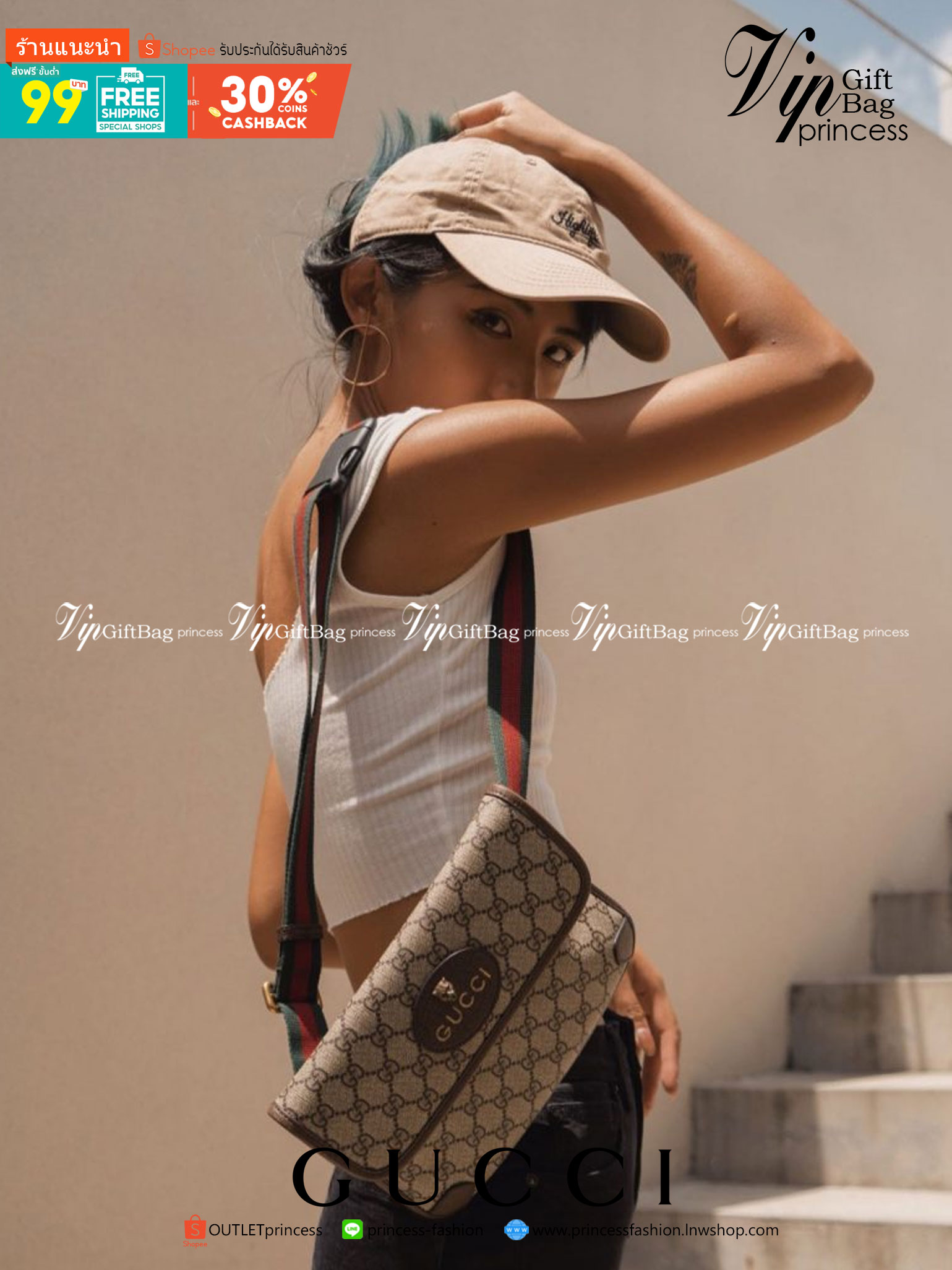 Gucci Neo Vintage Belt Bag / Gucci Ophidia Belt Bag กระเป๋าสะพายข้าง วัสดุผ้าใบ GG Supreme เปิดปิดแม่เหล็ก มี3ช่องแยกกันเป็นสัดส่วน ซับในผ้าฝ้ายและลินิน สายปรับระดับได้ ถอดสายไม่ได้