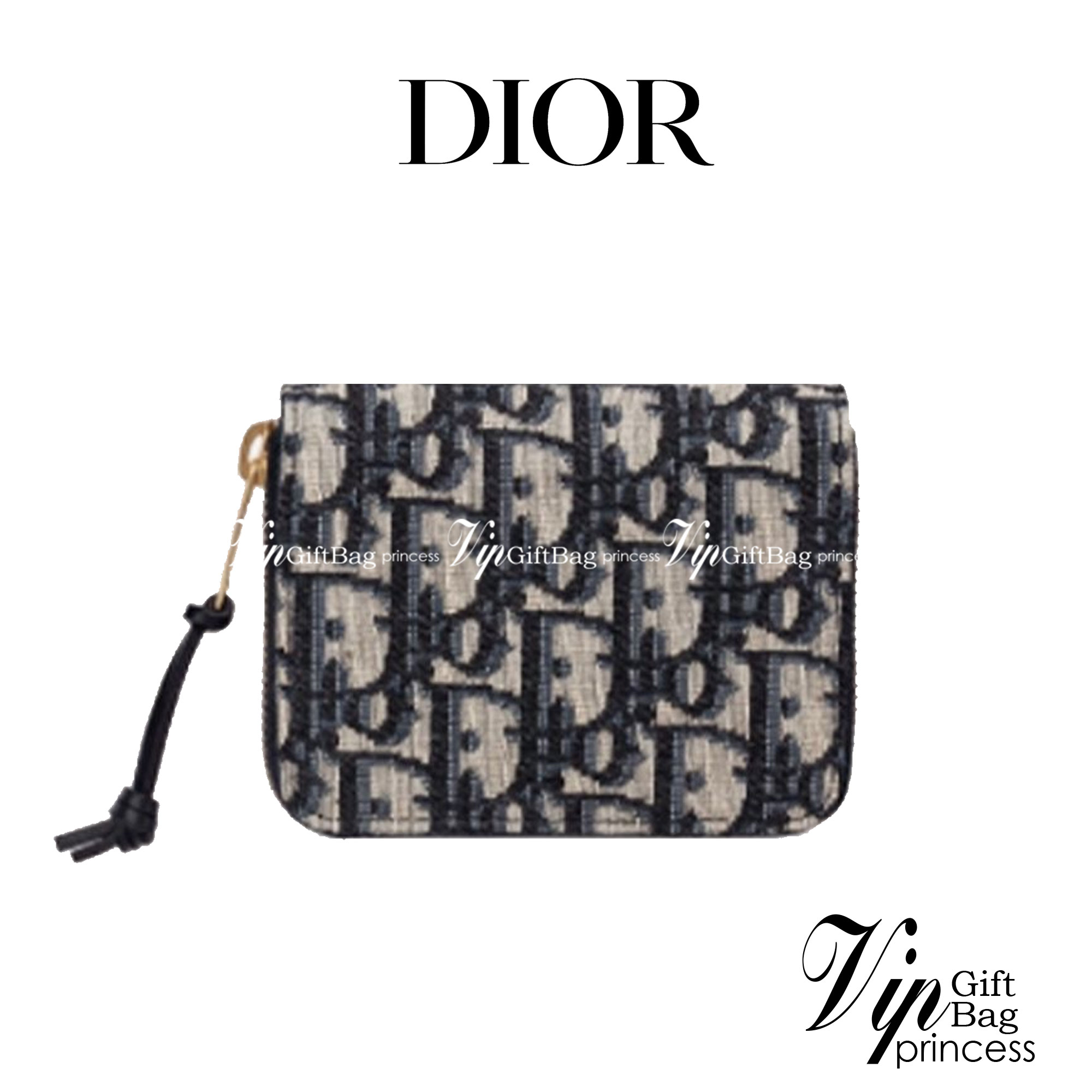 DIOR Compact Zipped Wallet jacquard leather / DIOR Card Holder กระเป๋าสตางค์แบรนด์หรู ซิปรอบ พร้อมส่งที่ไทย ภาพสินค้าถ่ายจากงานขายจริง ใช้งานต่างประเทศได้