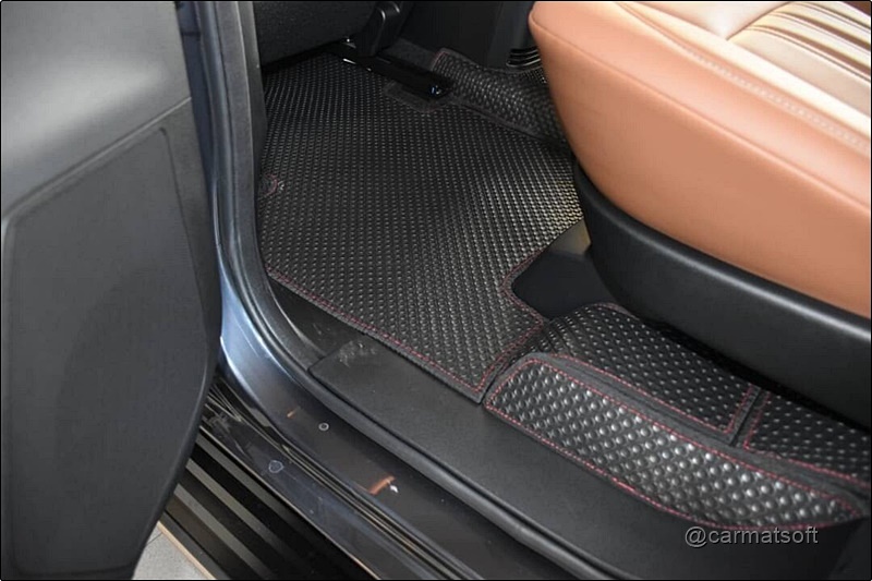 ยางปูพื้นรถยนต์ ISUZU MU-X 2021 พรมกระดุมเม็ดเล็ก สีดำด้ายแดง รวมแผ่นท้าย ชุดปิดเบาะหลังตอน2-3 เต็มคัน