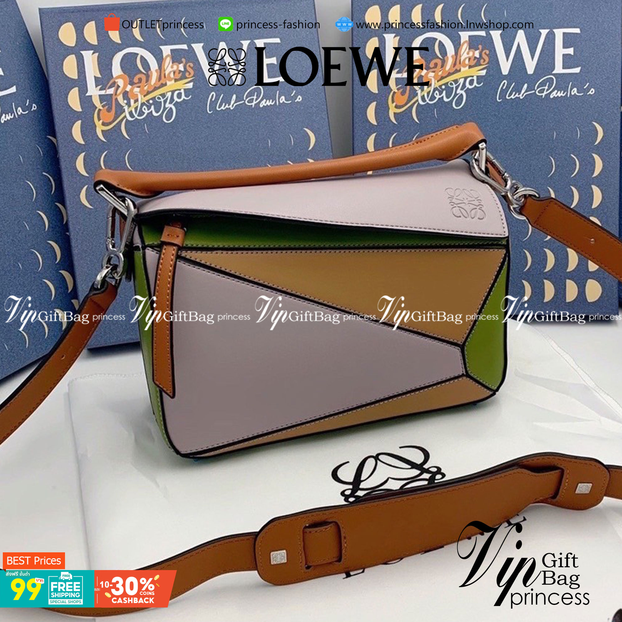 VIP 】LOEWE CROSSBODY BAG (LOEWE Puzzle Bag) กระเป๋าถือหรือสะพาย วัสดุ Calfskin หนังแท้หนังสวยอยู่ทรงขนาดกำลังดีน้ำหนักเบา เปิดปิดด้วยซิป ภายในโล่งกว้างสามารถใส่กระเป๋าสตางค์ มือถือ ของใช้ได้เยอะ ด้านหลังมีช่องซิปใส่ของ หูจับหนังแท้พร้อมสายสะพายยาวหนังแท้ถ
