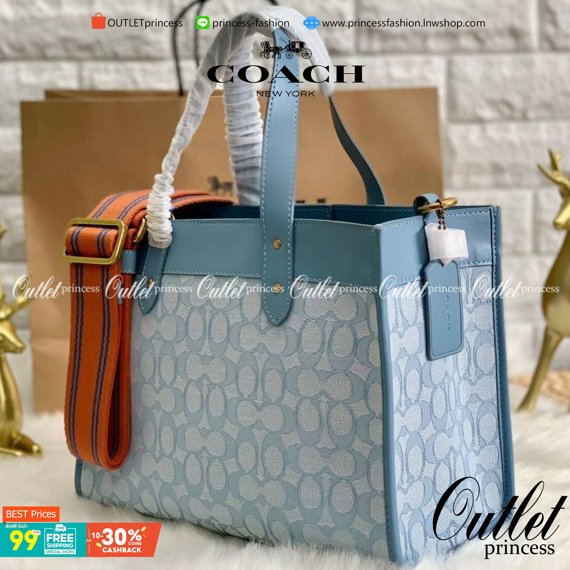 สวยๆ เคลียสต๊อค มีไม่มากจร้าา! COACH TOTE FIELD JACQUARD BAG ((C3282)) กระเป๋าหิ้ว//สะพายข้าง JacquardลายC+หนังแท้ สวยงามลงตัวมากๆค่ะ ปากกระเป๋าเปิดปิดแบบกระดุมแม่เหล็ก ภายในกว้าง สาวๆทีาสัมภาระเยอะบอกเลยเหมาะมากค่ะ