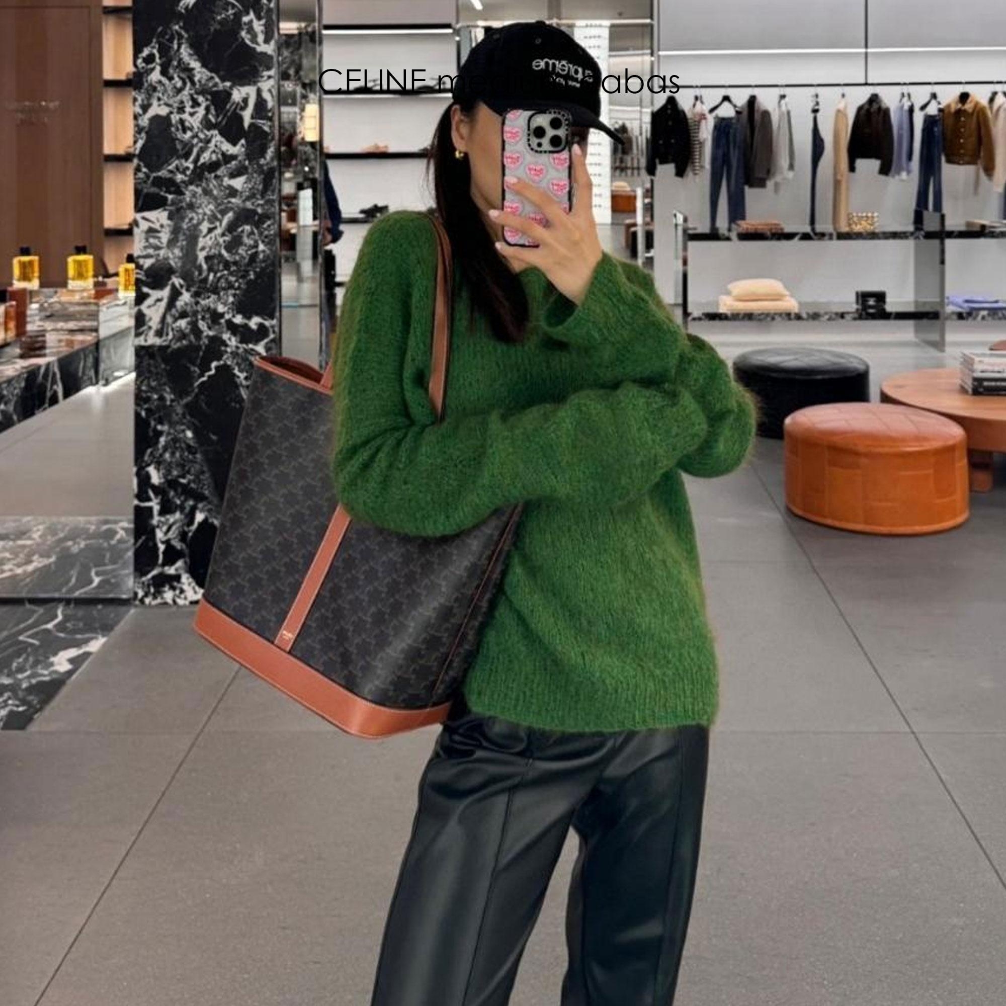 CELINE Cabas in triomphe canvas tote Bag กระเป๋าสะพายทรงโท้ทใบใหญ่ รุ่นยอดนิยม แคนวาสแท้ปั้มลายคมชัด งานสวยหรูคลาสสิคไม่มีเอ้าท์