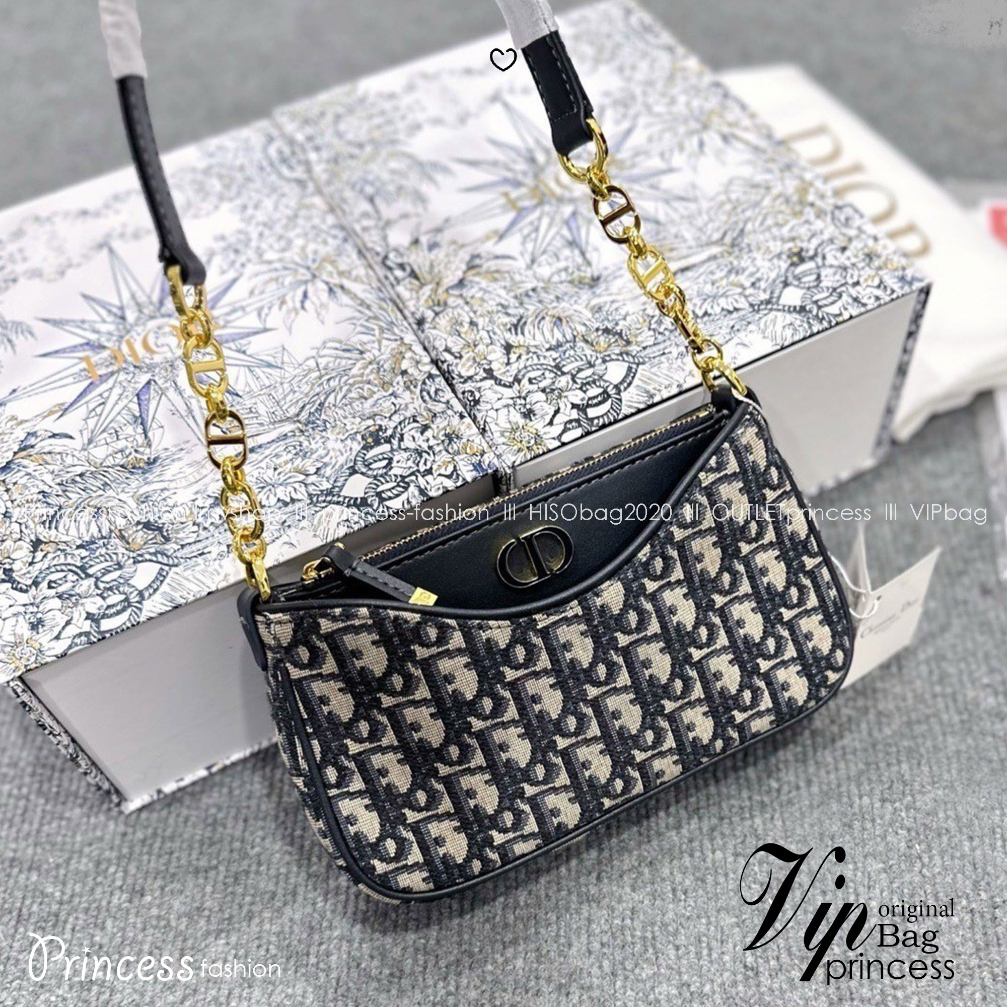 DIOR 30 Montaigne Hobo Avenue Mini Bag | Blue Jacquard กระเป๋าสะพายทรง pouch งาน vintage สไตลคลาสสิค มีใบเล็กด้านในแยกใช้ได้แบบซิปบนสายหนังสายคอลใหม่น่ารักมาก