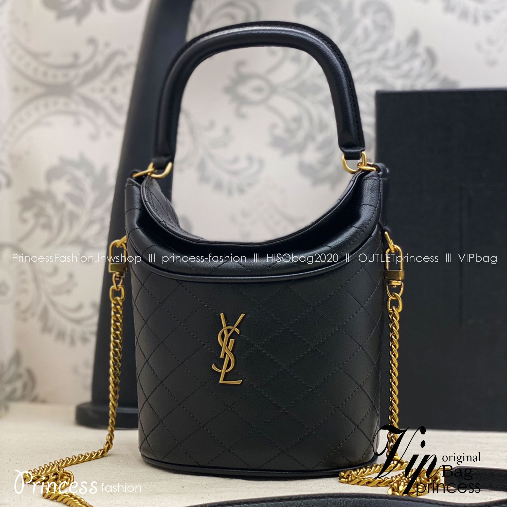YSL GABY BUCKET BAG IN LAMBSKIN กระเป๋าสะพายทรงถัง งานหนังเต็มใบ เกรดออริ 1:1 ใช้งานต่างประเทศได้