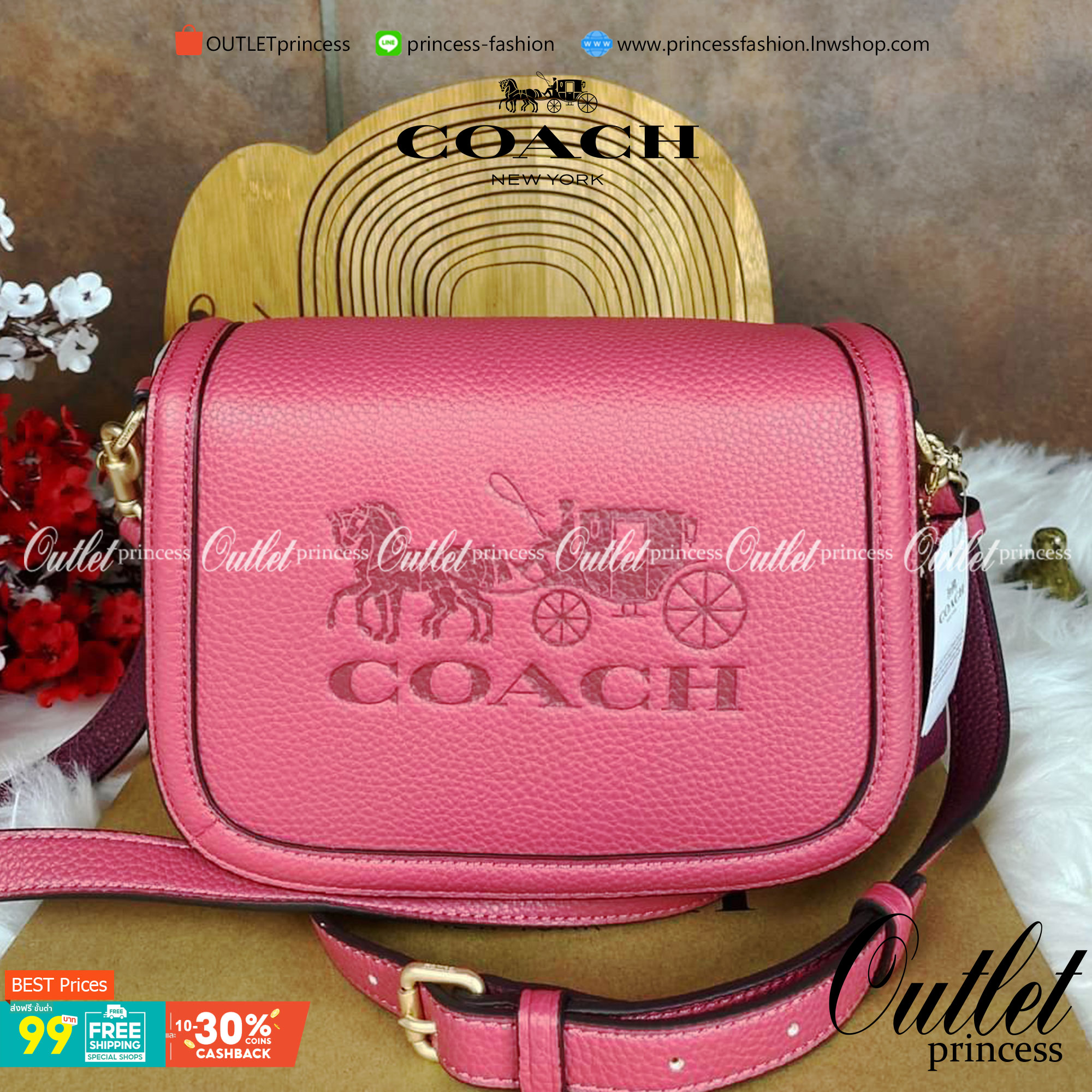 OUTLET 】COACH SADDLE BAG WITH HORSE AND CARRIAGE (COACH C4058) หนังกรวดละเอียดภายในกระเป๋ามัลติฟังก์ชั่น กระดุมแม่เหล็ก ซับในผ้านอกกระเป๋าเปิด สายสะพายถอดได้ สายสะพายยาว 22" สำหรับสะพายไหล่หรือ crossbody