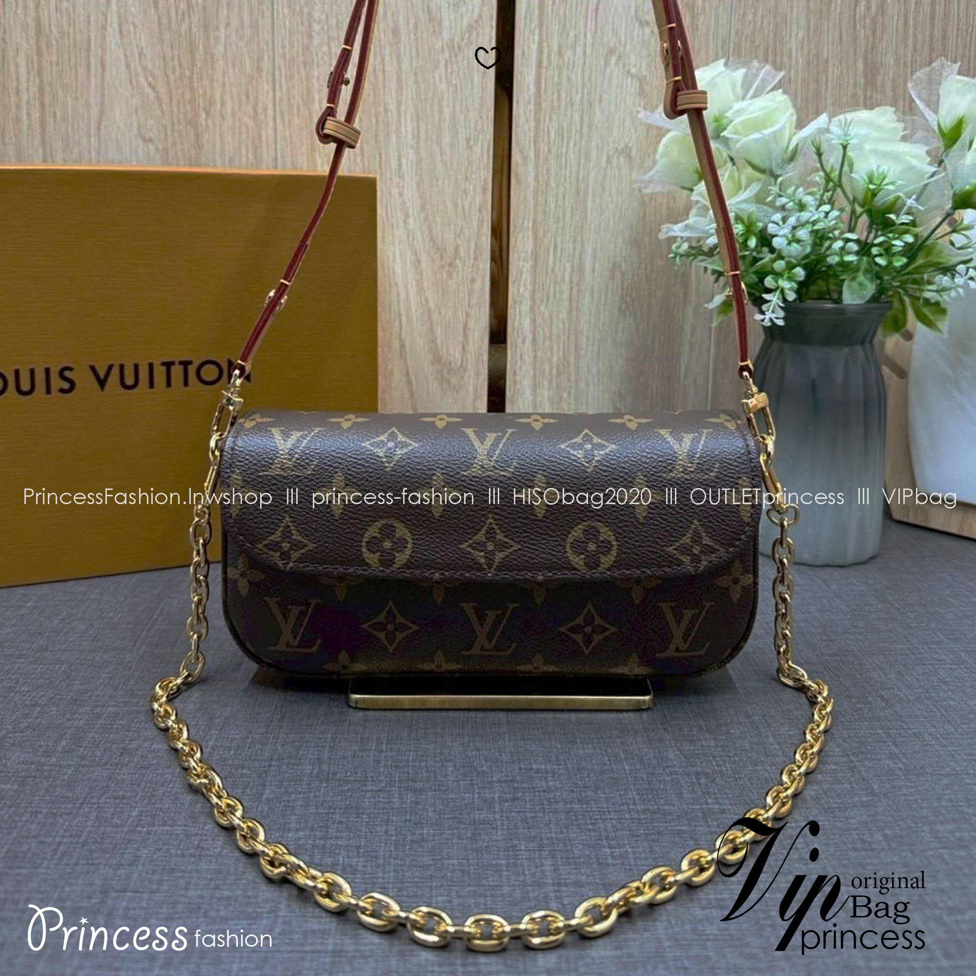 ORI หนังแท้ | LV Ivy chain wallet Bag กระเป๋าสะพายใบเล็ก ดีไซน์กระเป๋าสตางค์โซ่ โดดเด่นด้วยลาย Monogram Reverse Canvas เอกลักษณ์ของ Maison มอบลุคใหม่สดใส