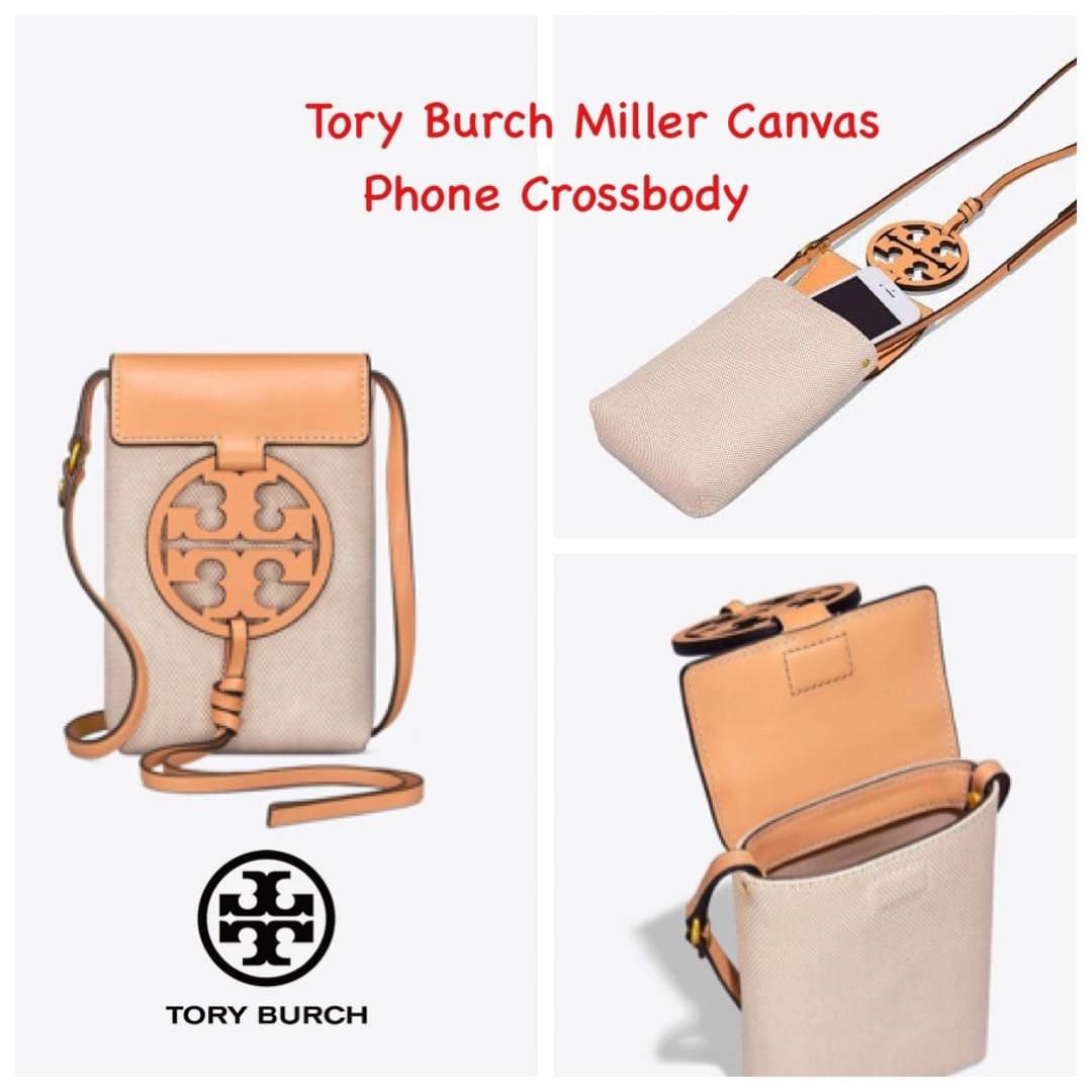OUTLET 💕Tory Burch Miller Canvas Phone Crossbody ขึ้นชื่อว่ากระเป๋าสำหรับใส่มือถือหรือของจุกจิกต่างๆ โดยให้เหมาะกับการใช้งานนั้นมีไม่มาก คอลเลคชั่นนี้ออกมาเพื่อเอาใจสาวๆโดยเฉพาะ สีสันสุภาพ