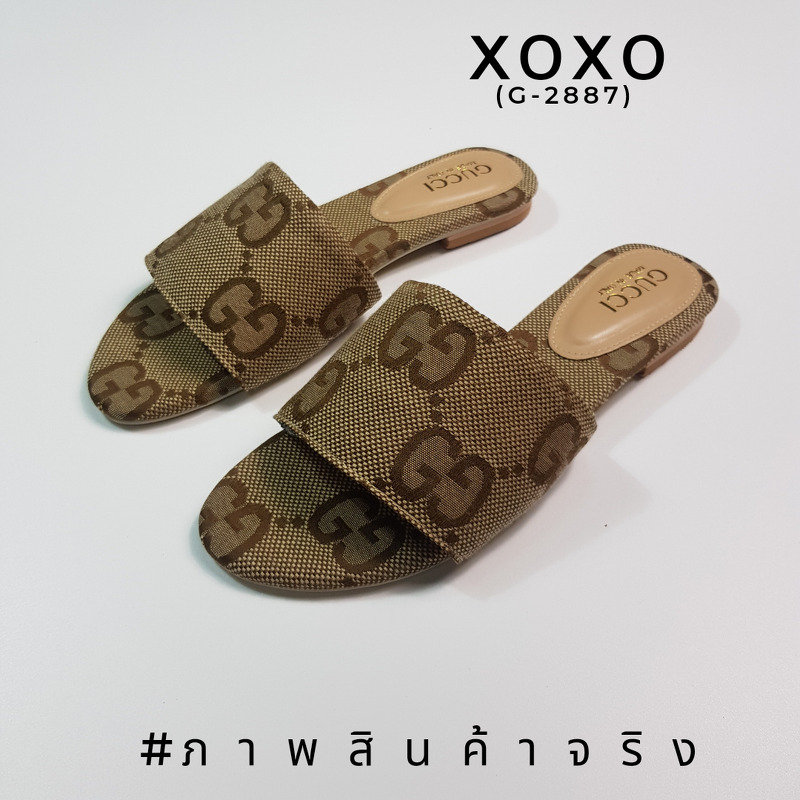 Gucci รองเท้าแตะสวม ผ้าลายแบรนด์ สไตล์ เรียบ ชิค ชิล หรู ดูแพง เกินราคาขายจร้า งานชนช้อป น้ำหนักเบา แมทส์ชุดง่าย