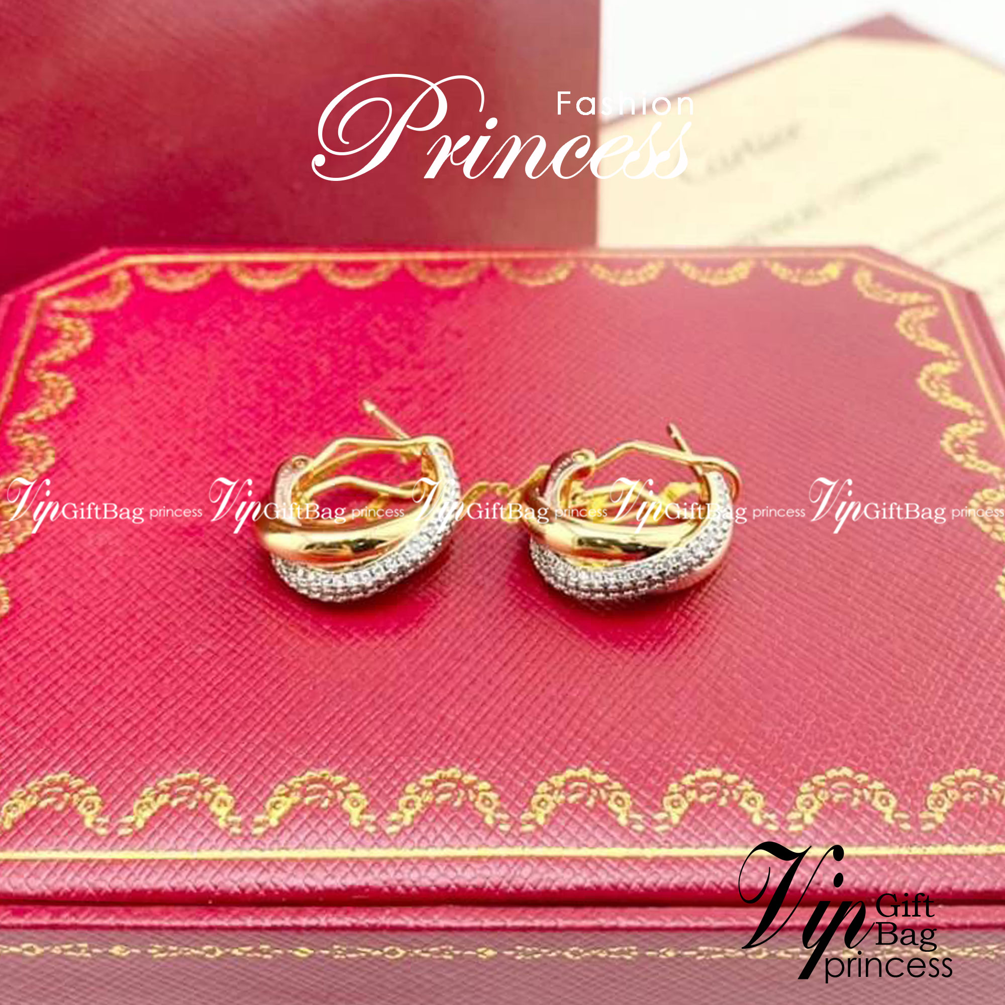 CARTIER EARRINGS ต่างหูคาเทียร์ มีเพชร ภาพถ่ายจากงานจริง วัสดุโลหะเคลือบขึ้นเงาตามรูป ใช้งานต่างประเทศได้