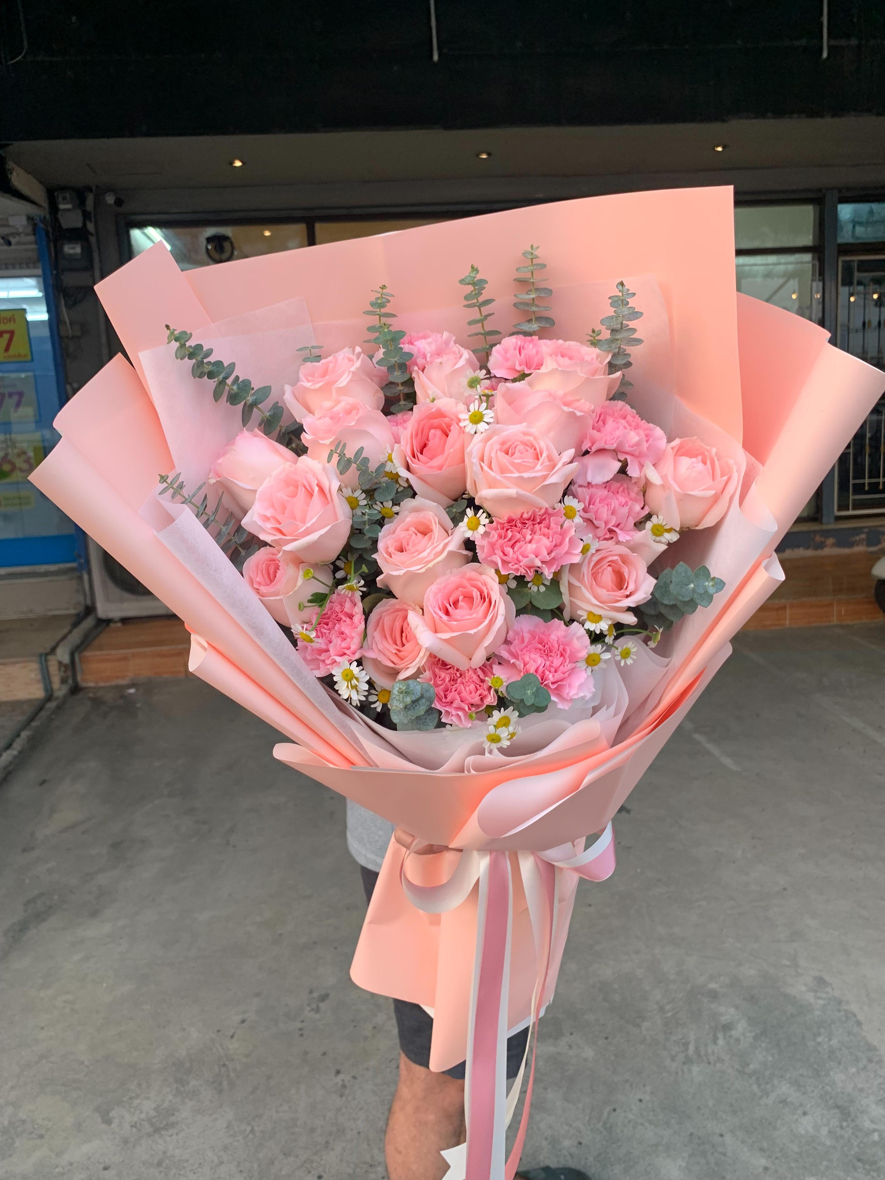 ช่อดอกไม้ ช่อดอกกุหลาบสีชมพู