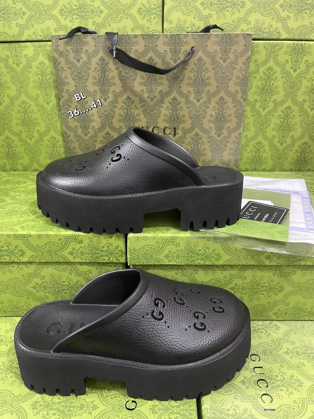 GUCCI platform perforated G sandal / GG Sandel รองเท้า GG เกรดออริจินอล สลับแท้ พร้อมกล่อง ภาพถ่ายจากงานจริง ใช้งานต่างประเทศได้