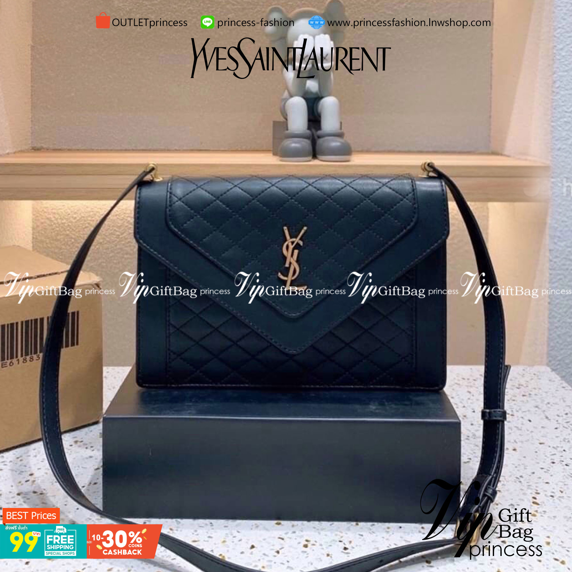 VIP 】YSL SAINT LAURENT Black Lambskin Quilted Gaby Satchel กระเป๋าสะพายทรงแมสเซนเจอร์ เปิดหน้าอะไหล่ทองหรูมากค่ะ วัสดุหนังแท้ Calfskin ทรงสี่เหลี่ยมหนังสวยหรูอยู่ทรงเปิดปิดด้วยฝาปิดโลโก้แบรนด์อะไหล่ทอง ภายในโล่งกว้าง สามารถใส่มือถือของใช้จุกจิกได้เยอะ สาย