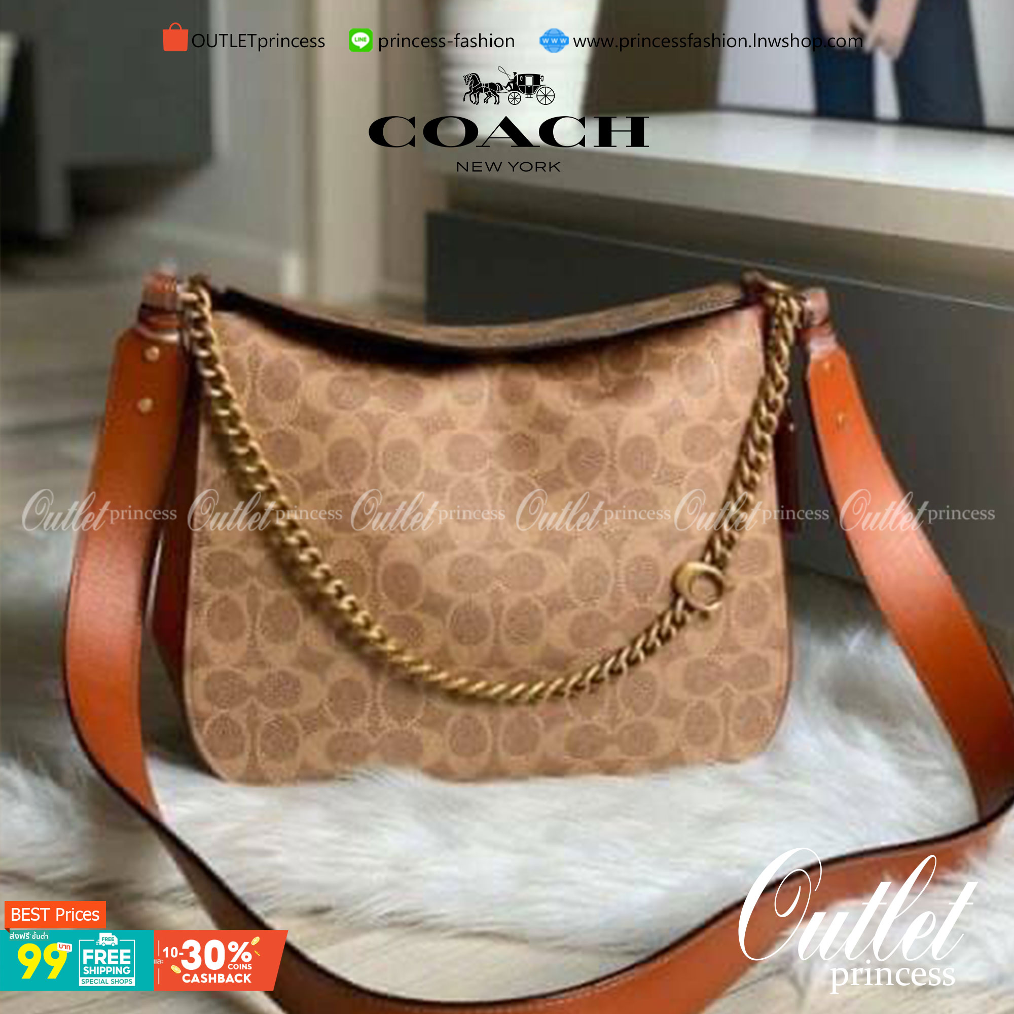 Coach Signature Chain Hobo In Signature Canvas พร้อมส่ง 4 สี