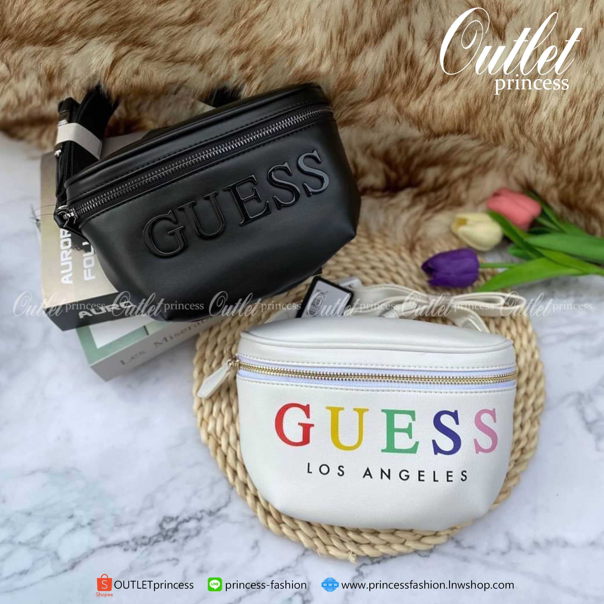 Guess คาดอก คาดเอว คอลเลคชั่นใหม่ชนช็อป สีดำด้านหน้าเป็นโลโก้นูน / สีขาวเป็นโลโก้สกรีน สวยงามทั้ง 2 แบบ 2 สไตล์