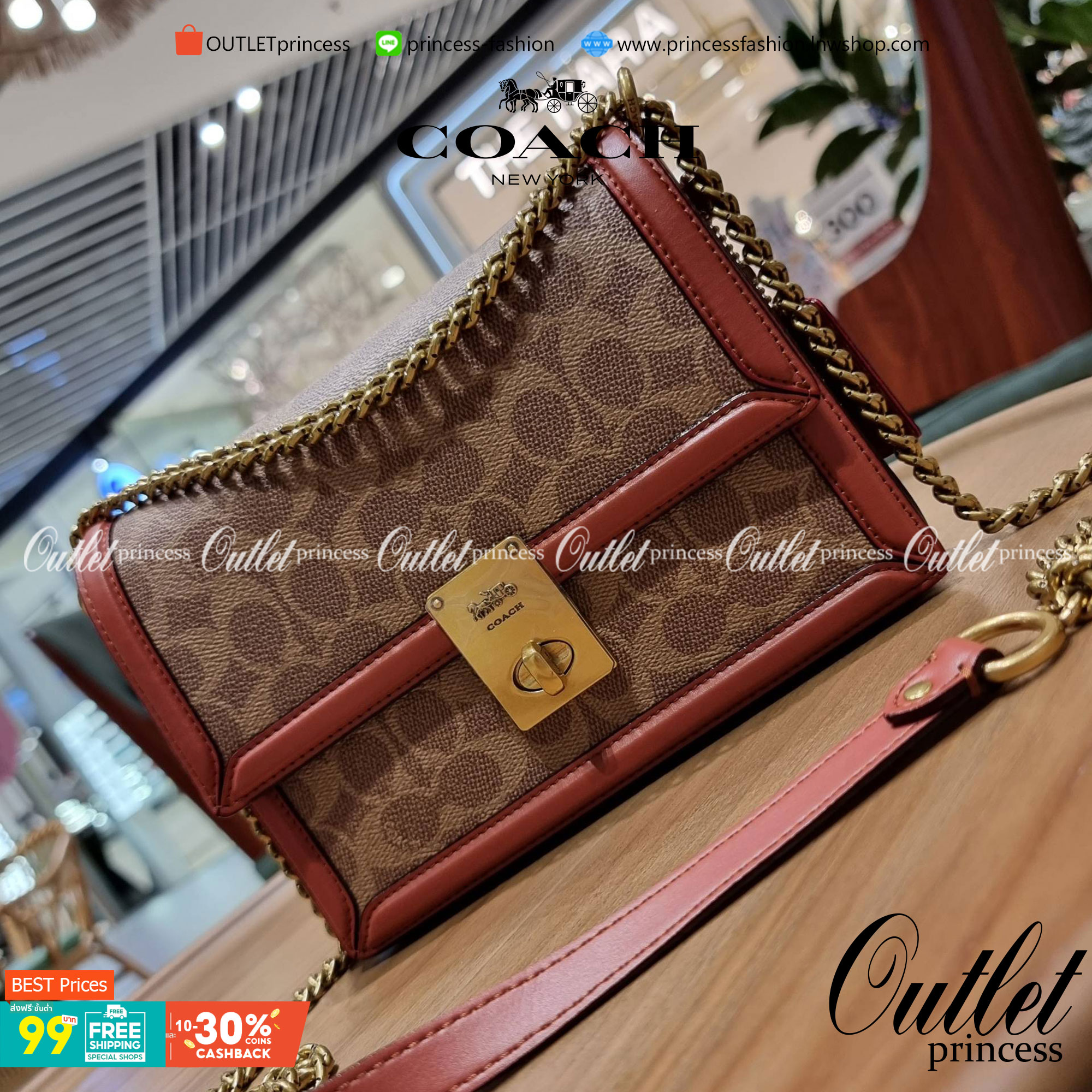 COACH 3492 HUTTON SHOULDER BAG IN SIGNATURE CANVAS sold out ไปกันทั่วหน้าในหลายประเทศ กับกระเป๋าสะพายที่สุดของความหรู ดีไซน์คลาสสิควินเทจ ลูกเล่นสีแทนสนิมตัดกับอะไหล่สีทองเหลืองดูย้อนยุคและหรูหรา วัสดุหนังแคนวาสสลับหนังแท้ สายสะพายโซ่สลับหนัง ปรับสะพายได้