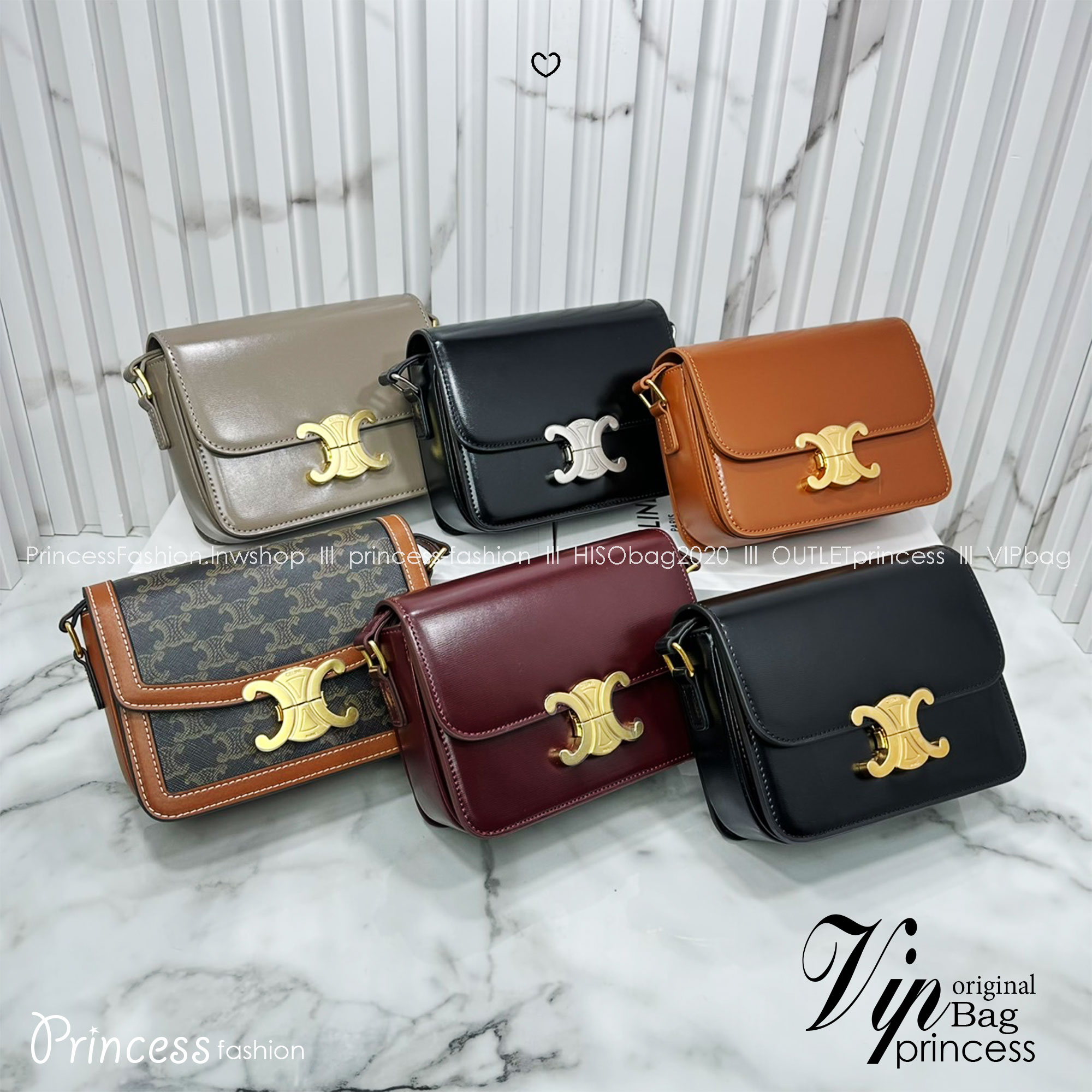 ORI หนังแท้ | 7" CELINE TRIOMPHE TEEN BAG in glossy leather กระเป๋าสะพายรุ่นยอดนิยม ถ่ายทอดให้เห็นถึงแก่นแท้ของสไตล์แบบ CELINE งานหนังเรียบเงาสวยหรูหรา