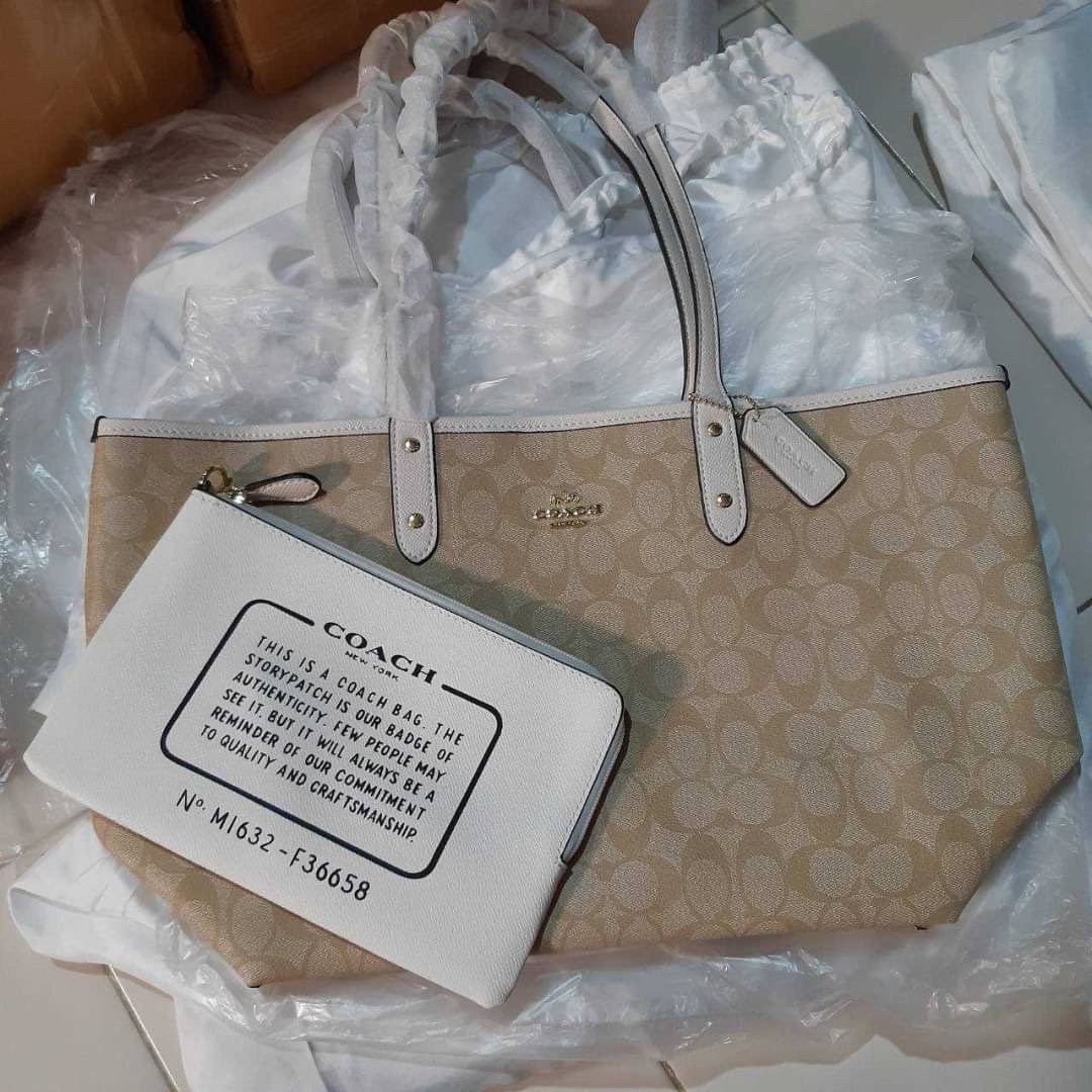 COACH F36658 REVERSIBLE CITY TOTE IN SIGNATURE CANVAS WITH POUCH