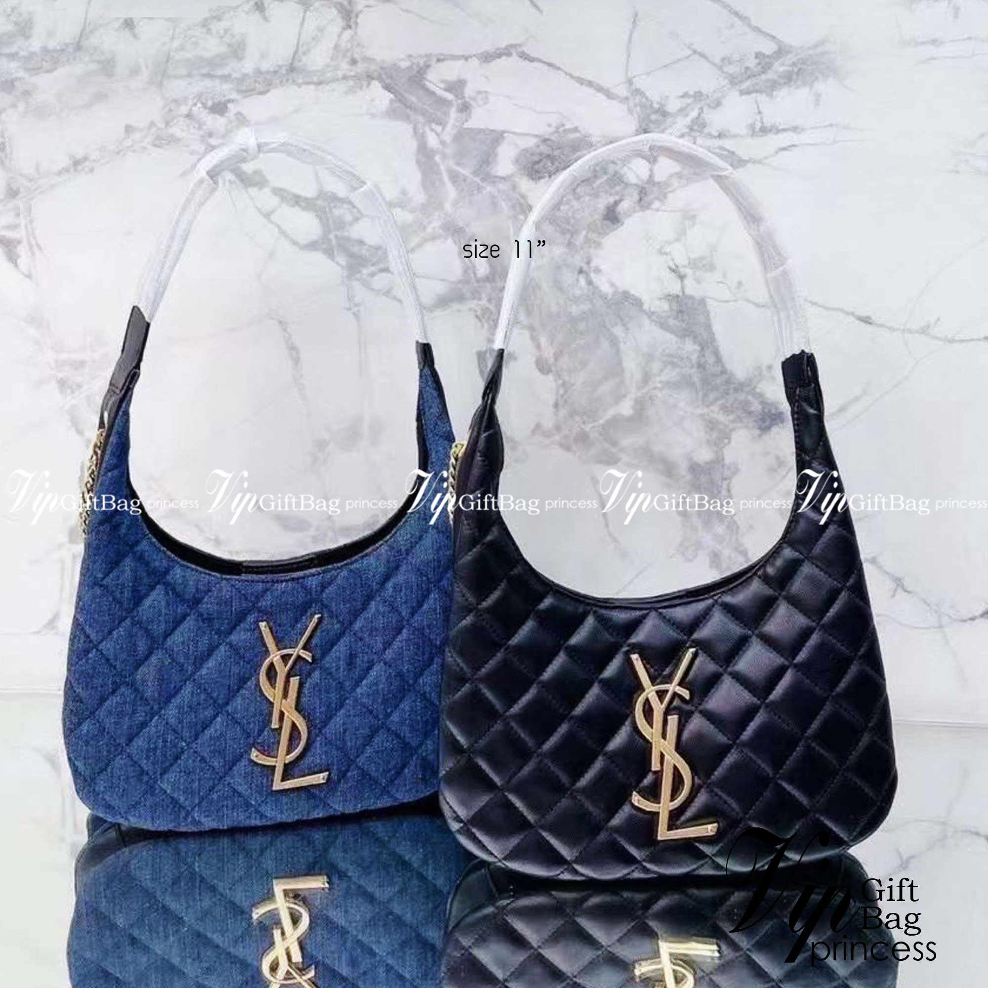 YSL Icare Maxi Shopping Bag In Quilted Lambskin 11" / YSL Icare Maxi Denim กระเป๋าสะพายขนาดกะทัดรัด มาพร้อมใบเล็ก หนังบุเย็บลายตาข่าย (Quilted Bag) ดีไซน์โฉบเฉี่ยวกว่าหลายระดับด้วยการประดับฮาร์ดแวร์ทองเหลืองในตัวอักษร Y.S.L สะดุดตา มอบสไตล์เรียบง่ายแ