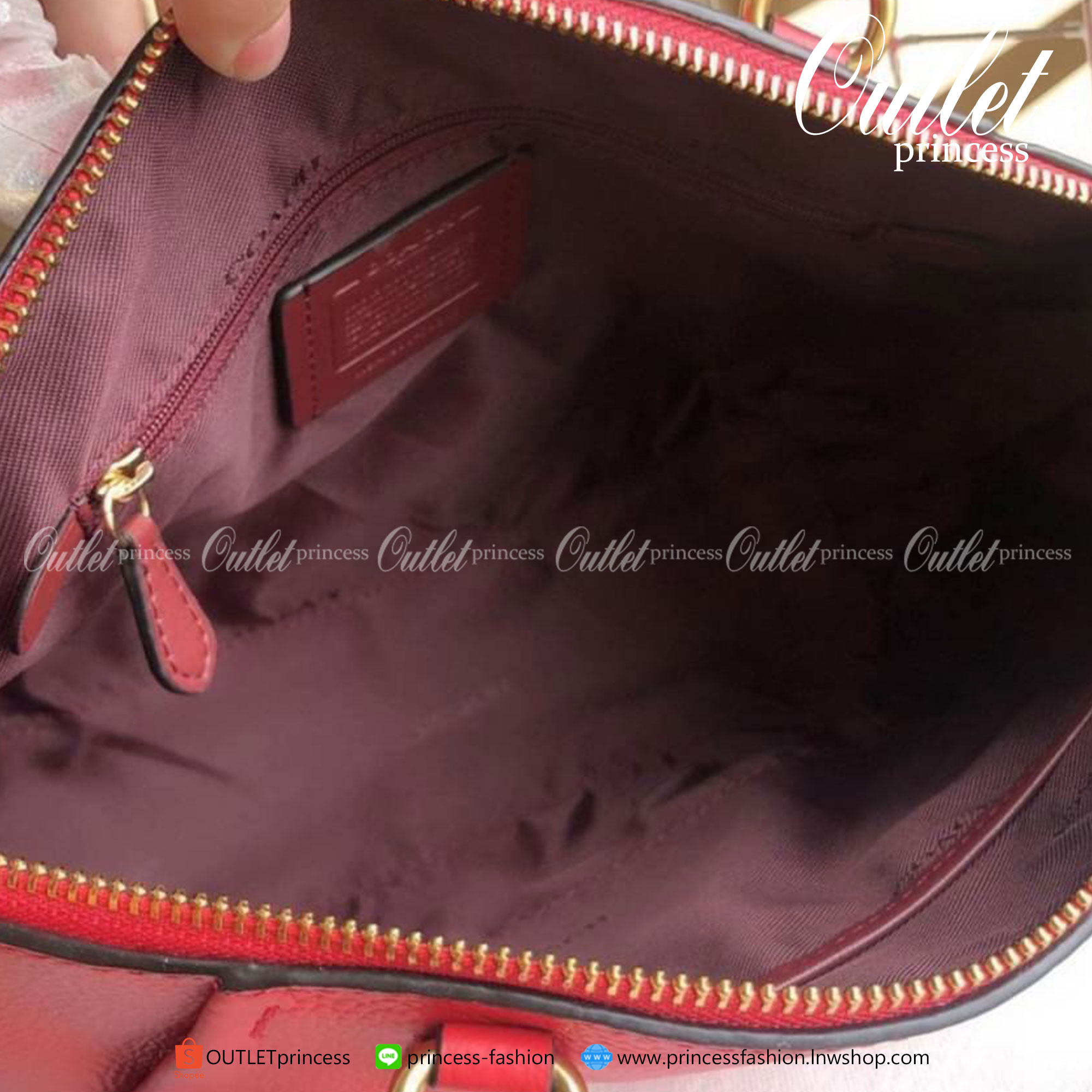 Coach Elise Satchel Polished pebble leather Inside zip and snap pockets Zip-top closure, fabric lining Handles