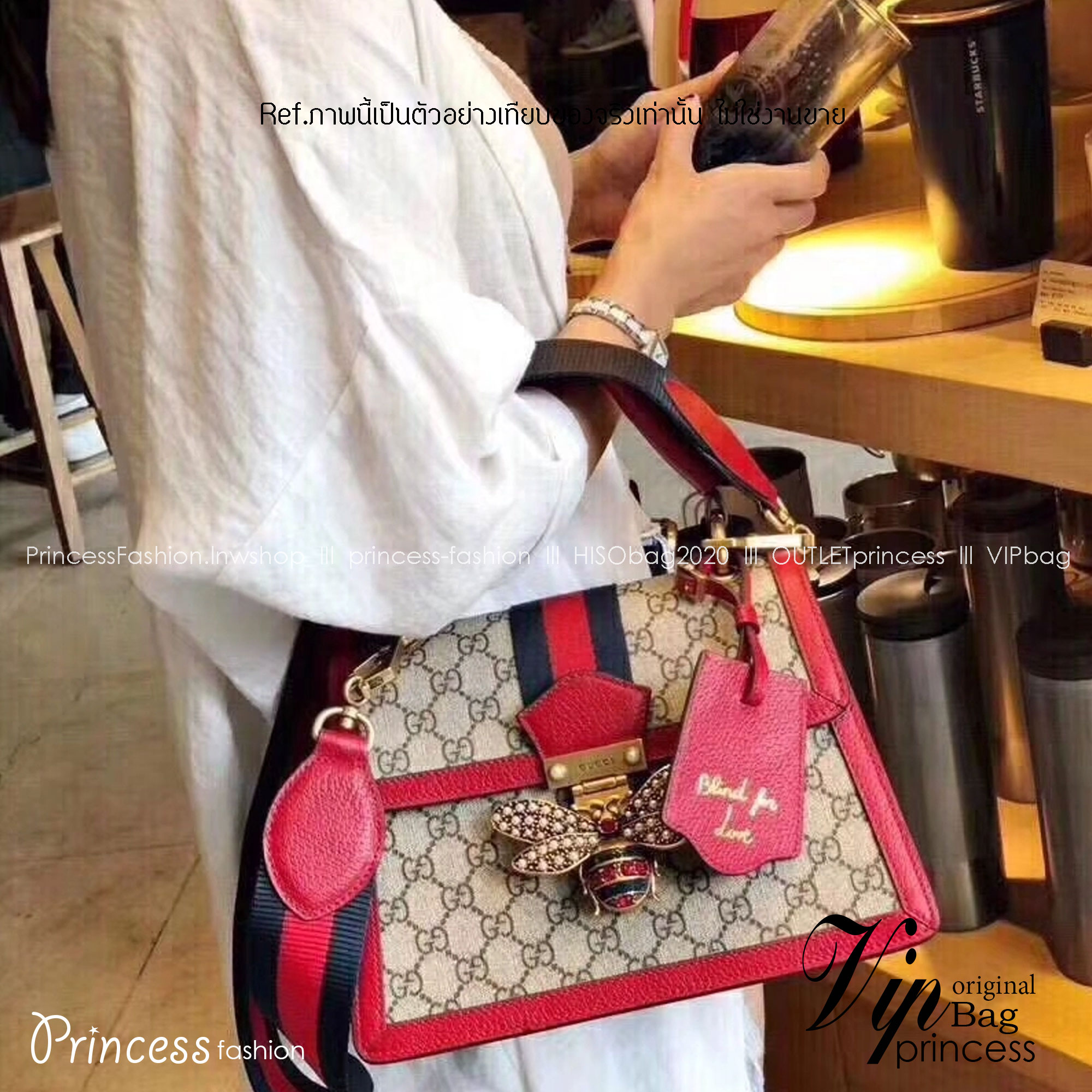 Gucci Queen Margaret Bee Bag / Gucci queen margaret crossbody handbag พร้อมส่ง กระเป๋าสะพายข้าง ดีไซน์สวย โดดเด่นไม่ซ้ำใคร เปิด-ปิดด้วยตัวกดล็อครูปผึ้ง พร้อมแท็กพวงหนังห้อยเก๋ๆ